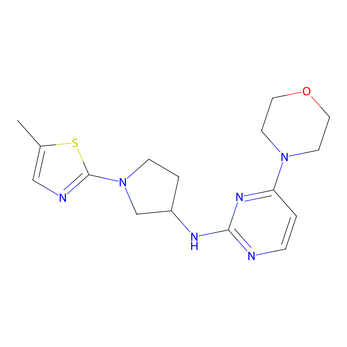 N-[1-(5-methyl-1,3-thiazol-2-yl)pyrrolidin-3-yl]-4-(morpholin-4-yl)pyrimidin-2-amine molecular structure, CAS 3030816-16-8