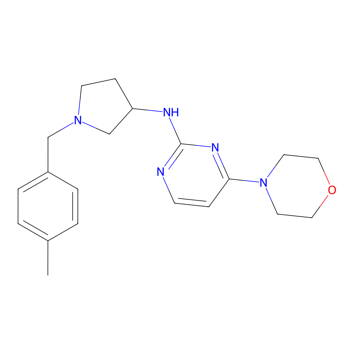 N-[1-[(4-methylphenyl)methyl]pyrrolidin-3-yl]-4-morpholin-4-ylpyrimidin-2-amine molecular structure, CAS 3030816-25-9