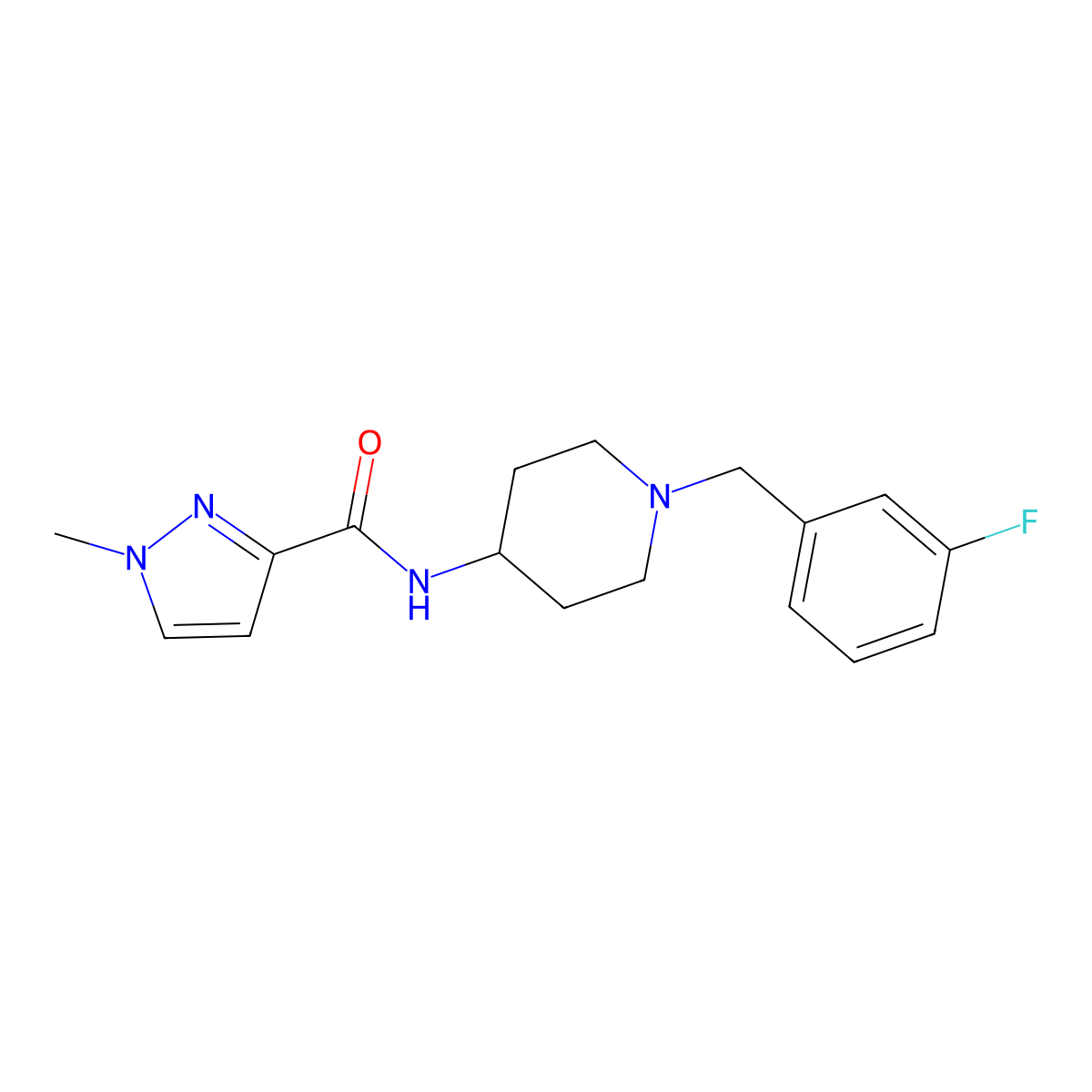 N-{1-[(3-fluorophenyl)methyl]piperidin-4-yl}-1-methyl-1H-pyrazole-3-carboxamide molecular structure, CAS 3030816-31-7