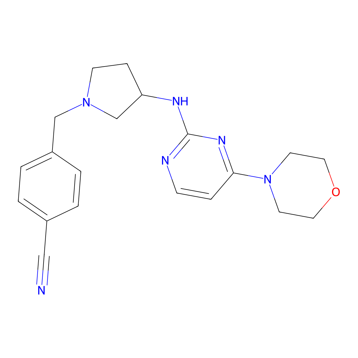 4-[(3-{[4-(Morpholin-4-yl)pyrimidin-2-yl]amino}pyrrolidin-1-yl)methyl]benzonitrile molecular structure, CAS 3030816-32-8