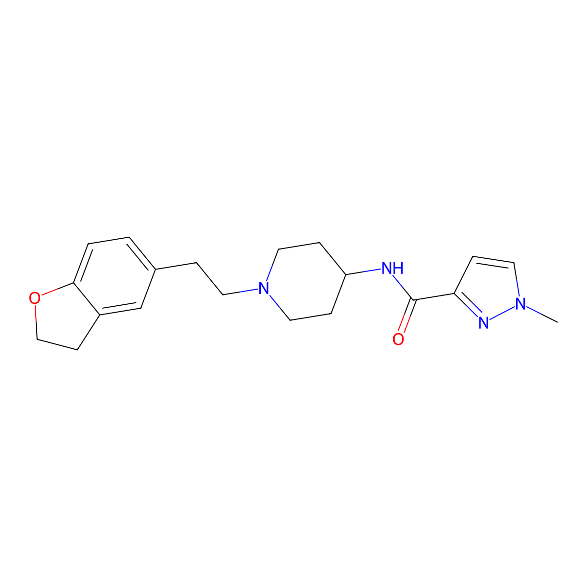N-{1-[2-(2,3-dihydro-1-benzofuran-5-yl)ethyl]piperidin-4-yl}-1-methyl-1H-pyrazole-3-carboxamide molecular structure, CAS 3030816-38-4