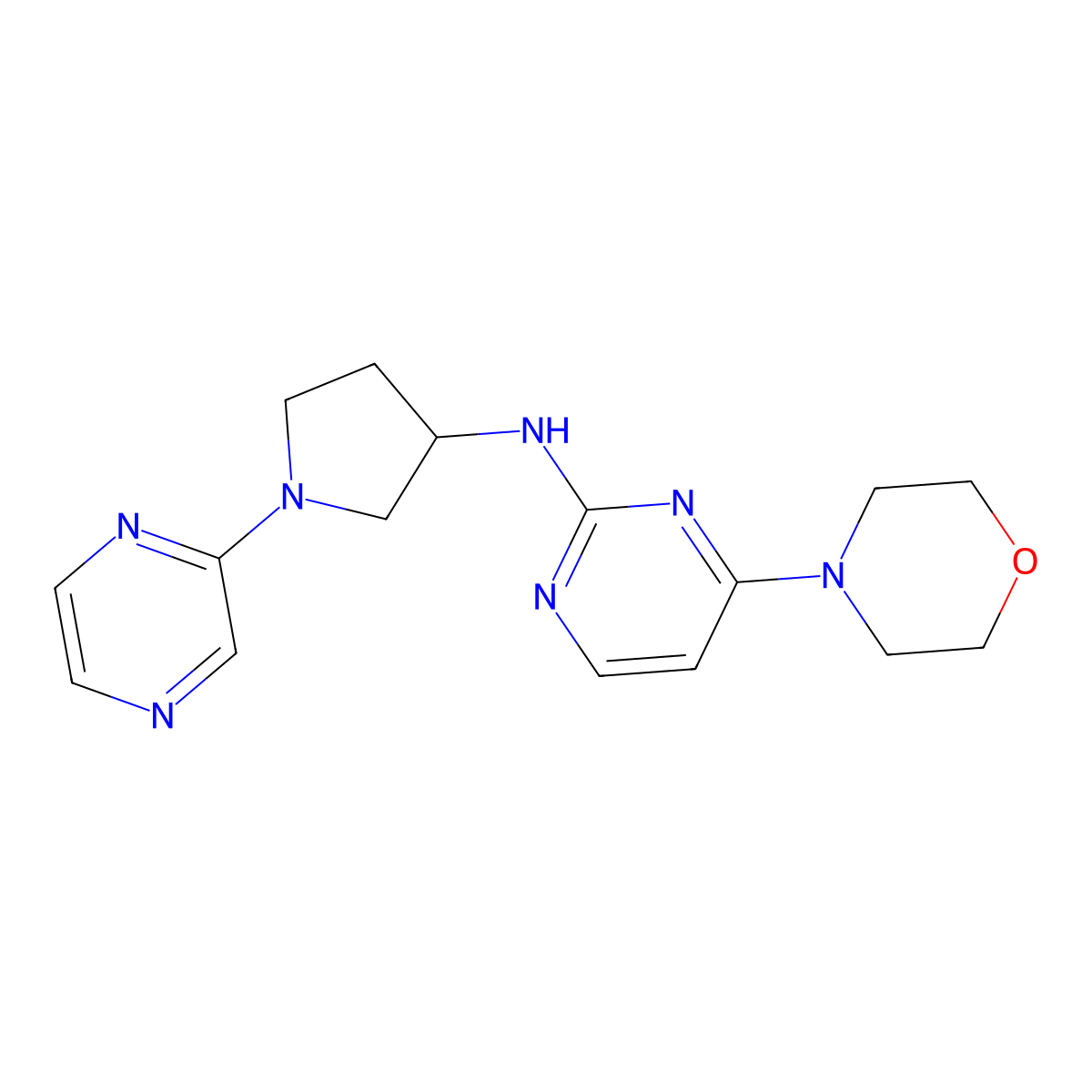 4-morpholin-4-yl-N-(1-pyrazin-2-ylpyrrolidin-3-yl)pyrimidin-2-amine molecular structure, CAS 3030816-40-8