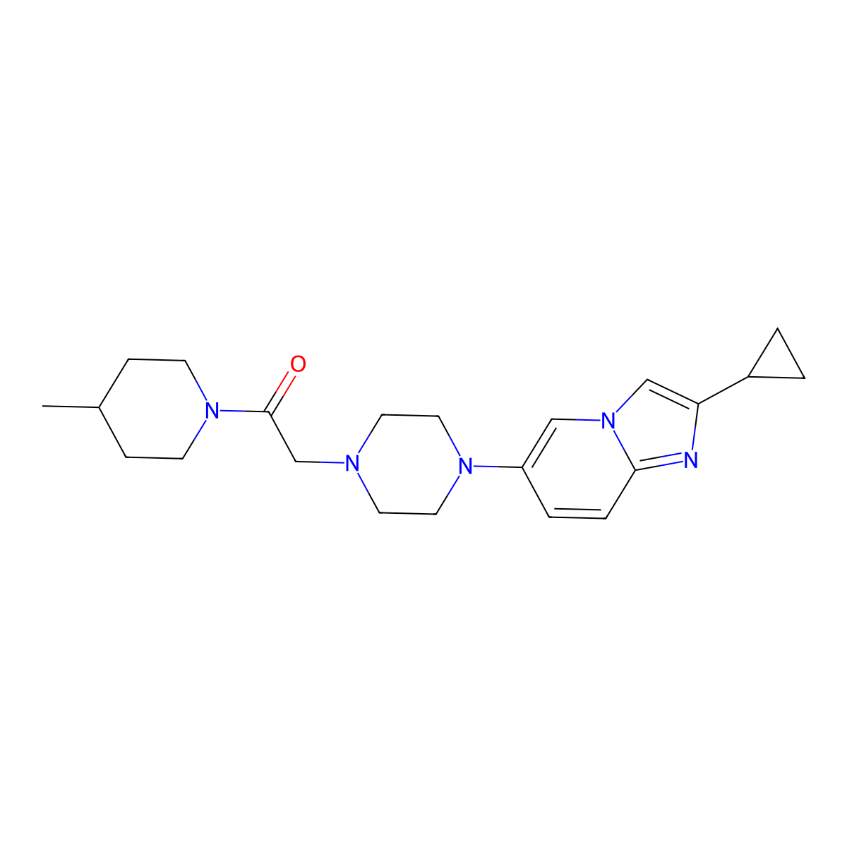 2-(4-{2-Cyclopropylimidazo[1,2-a]pyridin-6-yl}piperazin-1-yl)-1-(4-methylpiperidin-1-yl)ethan-1-one molecular structure, CAS 3030816-42-0