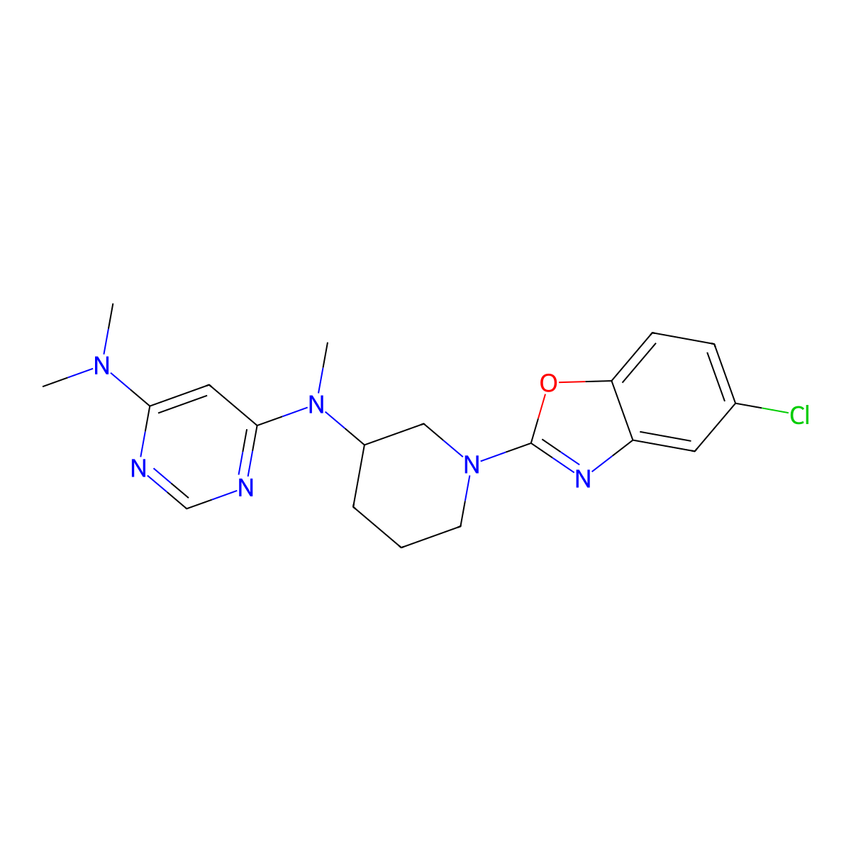 N4-[1-(5-chloro-1,3-benzoxazol-2-yl)piperidin-3-yl]-N4,N6,N6-trimethylpyrimidine-4,6-diamine molecular structure, CAS 3030816-46-4