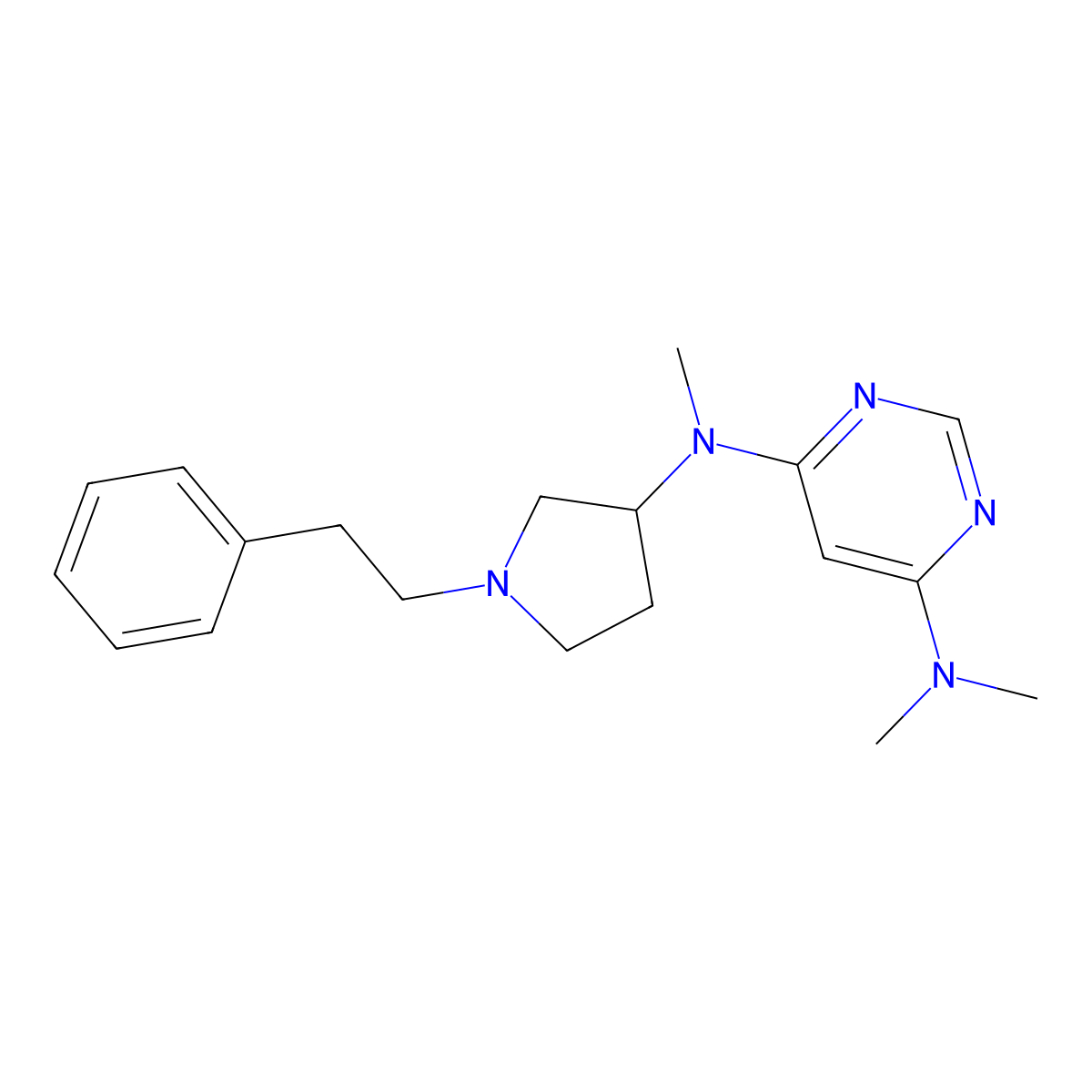 N4,N4,N6-trimethyl-N6-[1-(2-phenylethyl)pyrrolidin-3-yl]pyrimidine-4,6-diamine molecular structure, CAS 3030816-56-6