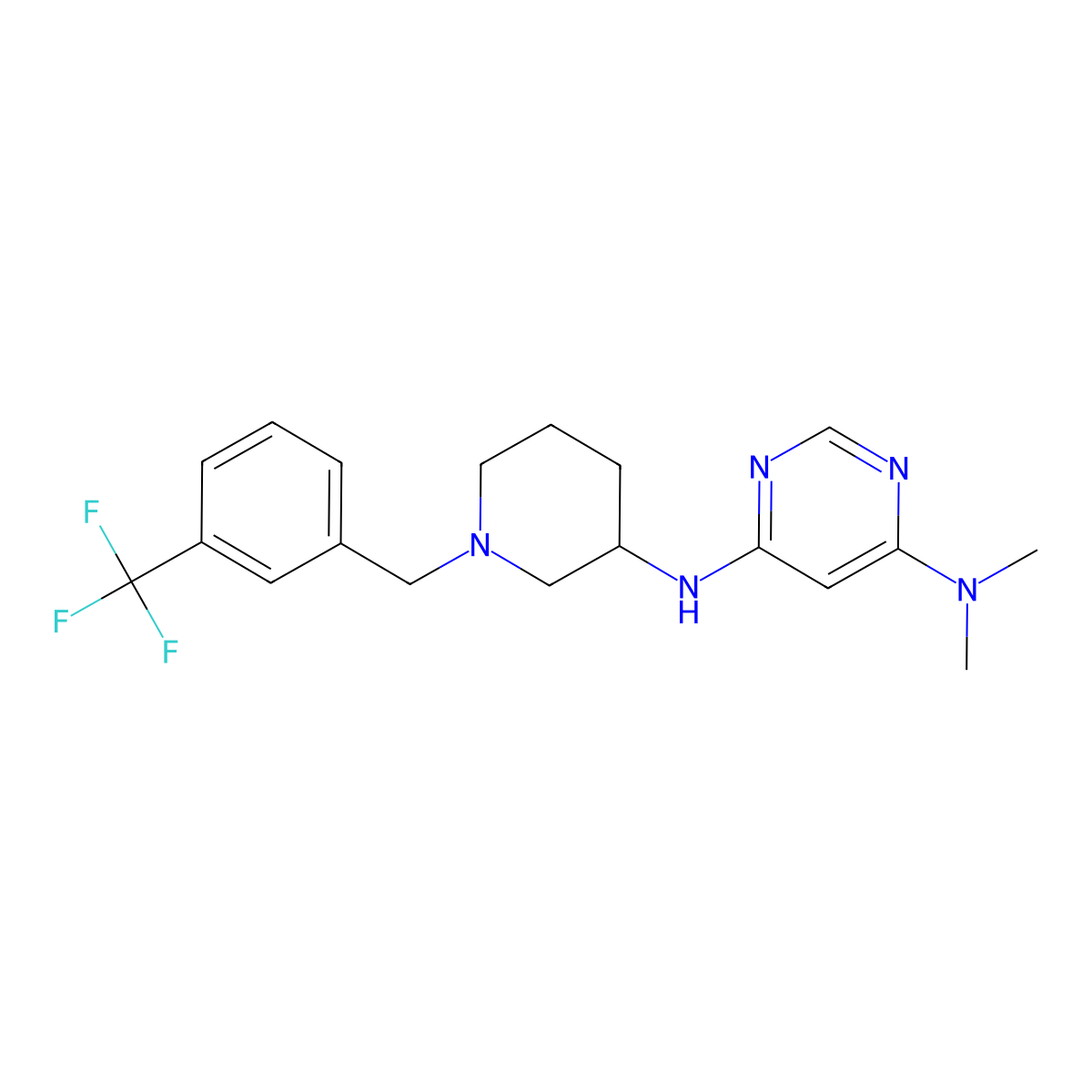 4-N,4-N-dimethyl-6-N-[1-[[3-(trifluoromethyl)phenyl]methyl]piperidin-3-yl]pyrimidine-4,6-diamine molecular structure, CAS 3030816-57-7