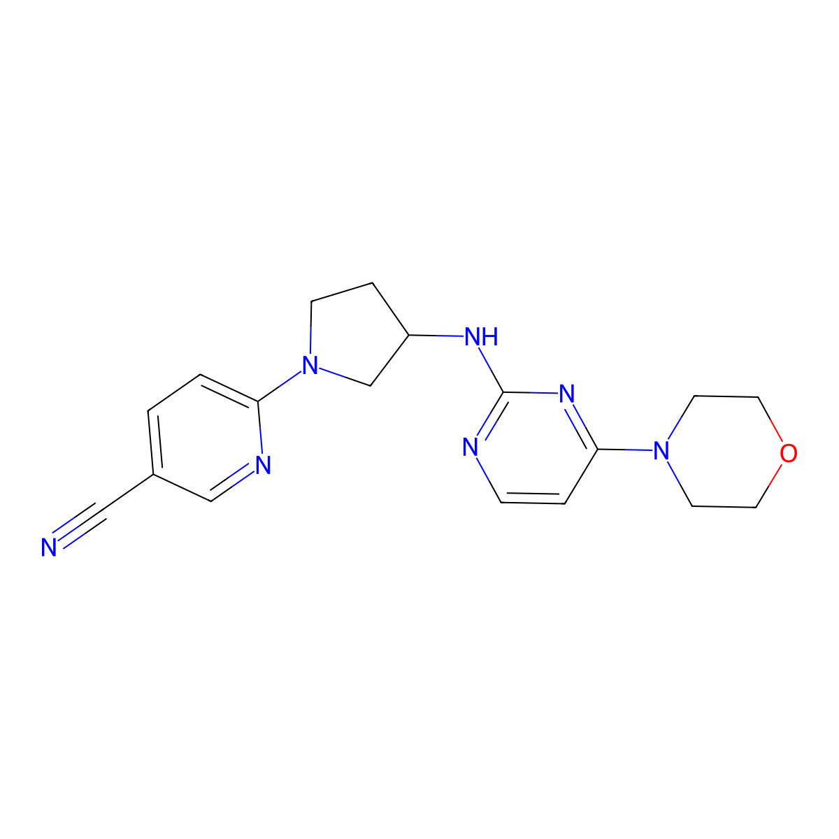 6-(3-{[4-(Morpholin-4-yl)pyrimidin-2-yl]amino}pyrrolidin-1-yl)pyridine-3-carbonitrile molecular structure, CAS 3030816-62-4