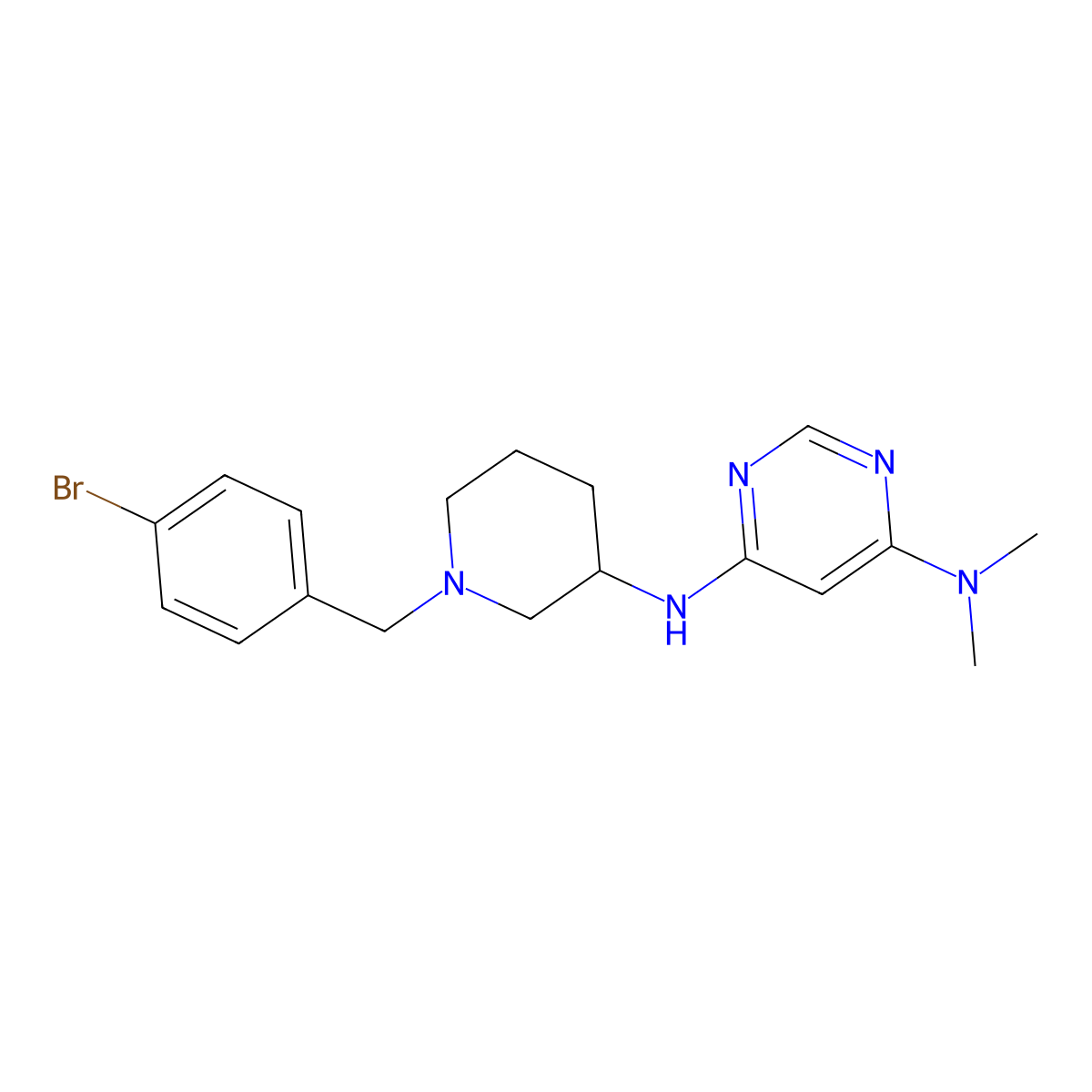 N6-{1-[(4-bromophenyl)methyl]piperidin-3-yl}-N4,N4-dimethylpyrimidine-4,6-diamine molecular structure, CAS 3030816-66-8