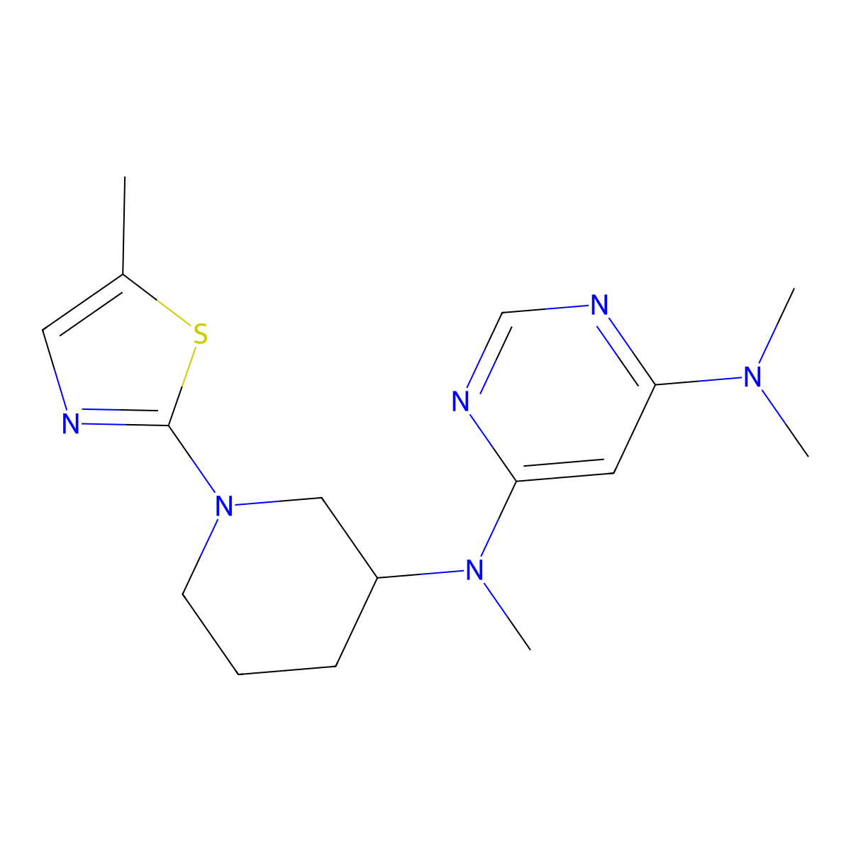 N4,N4,N6-trimethyl-N6-[1-(5-methyl-1,3-thiazol-2-yl)piperidin-3-yl]pyrimidine-4,6-diamine molecular structure, CAS 3030816-74-8
