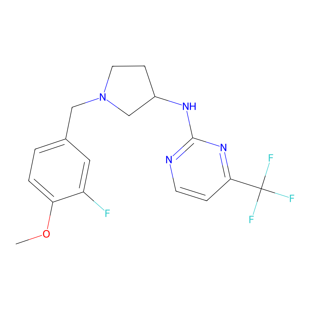 N-{1-[(3-fluoro-4-methoxyphenyl)methyl]pyrrolidin-3-yl}-4-(trifluoromethyl)pyrimidin-2-amine molecular structure, CAS 3030816-76-0