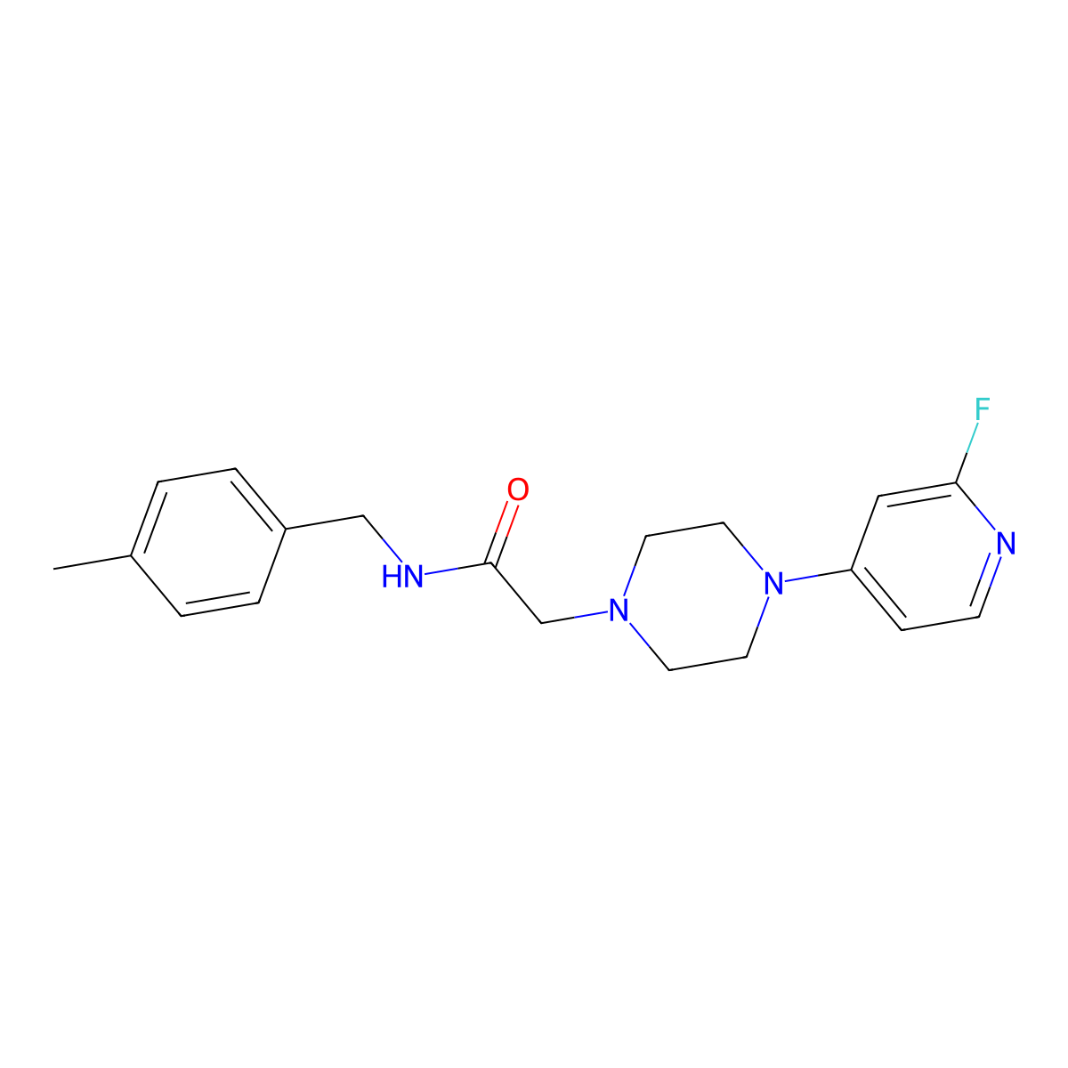 2-[4-(2-fluoropyridin-4-yl)piperazin-1-yl]-N-[(4-methylphenyl)methyl]acetamide molecular structure, CAS 3030816-77-1