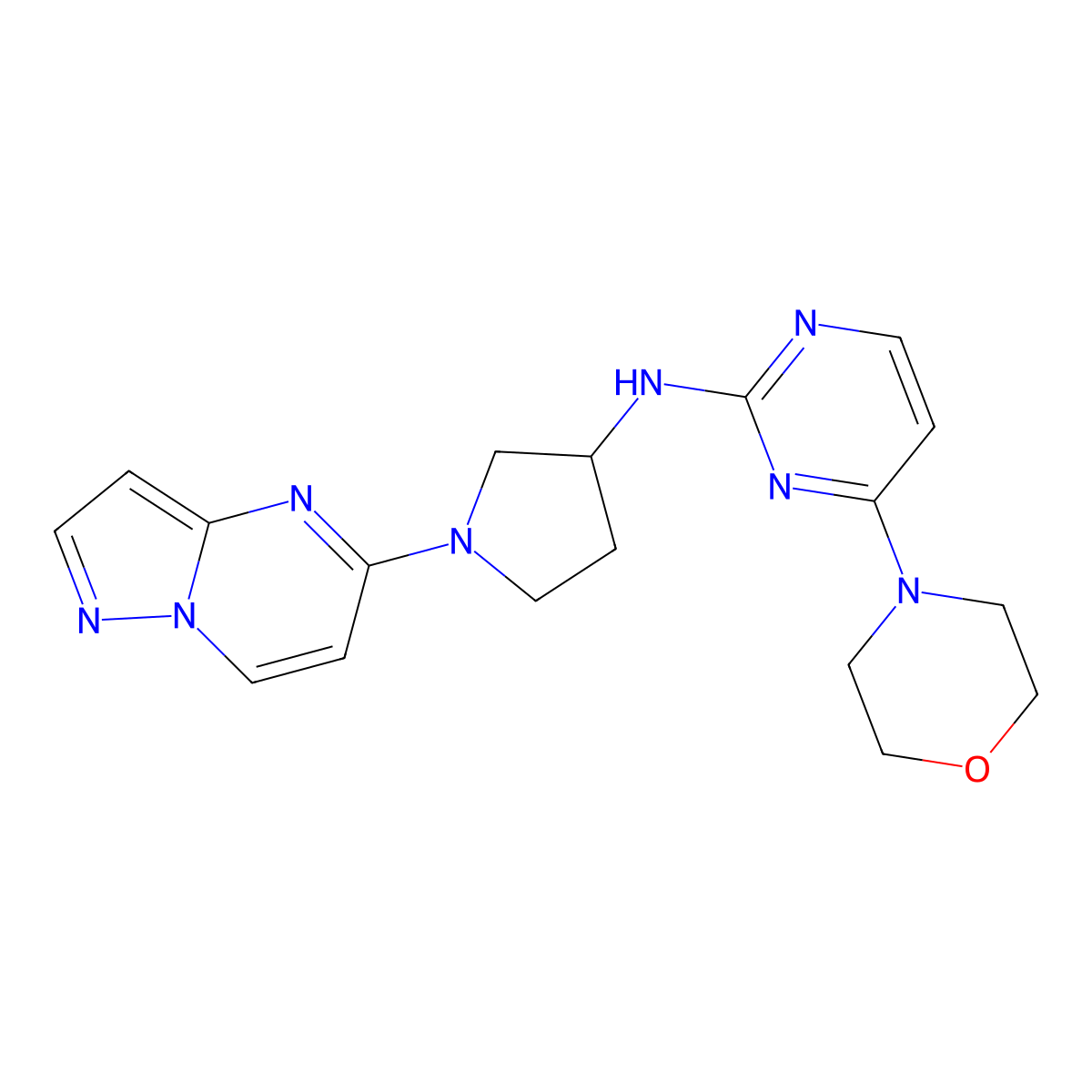 4-(morpholin-4-yl)-N-(1-{pyrazolo[1,5-a]pyrimidin-5-yl}pyrrolidin-3-yl)pyrimidin-2-amine molecular structure, CAS 3030816-78-2