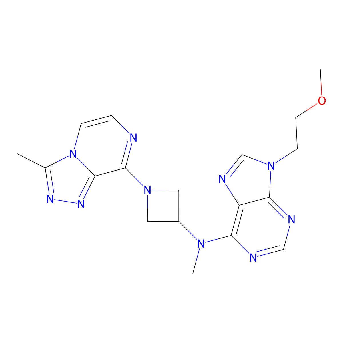 9-(2-methoxyethyl)-N-methyl-N-(1-{3-methyl-[1,2,4]triazolo[4,3-a]pyrazin-8-yl}azetidin-3-yl)-9H-purin-6-amine molecular structure, CAS 3030816-79-3