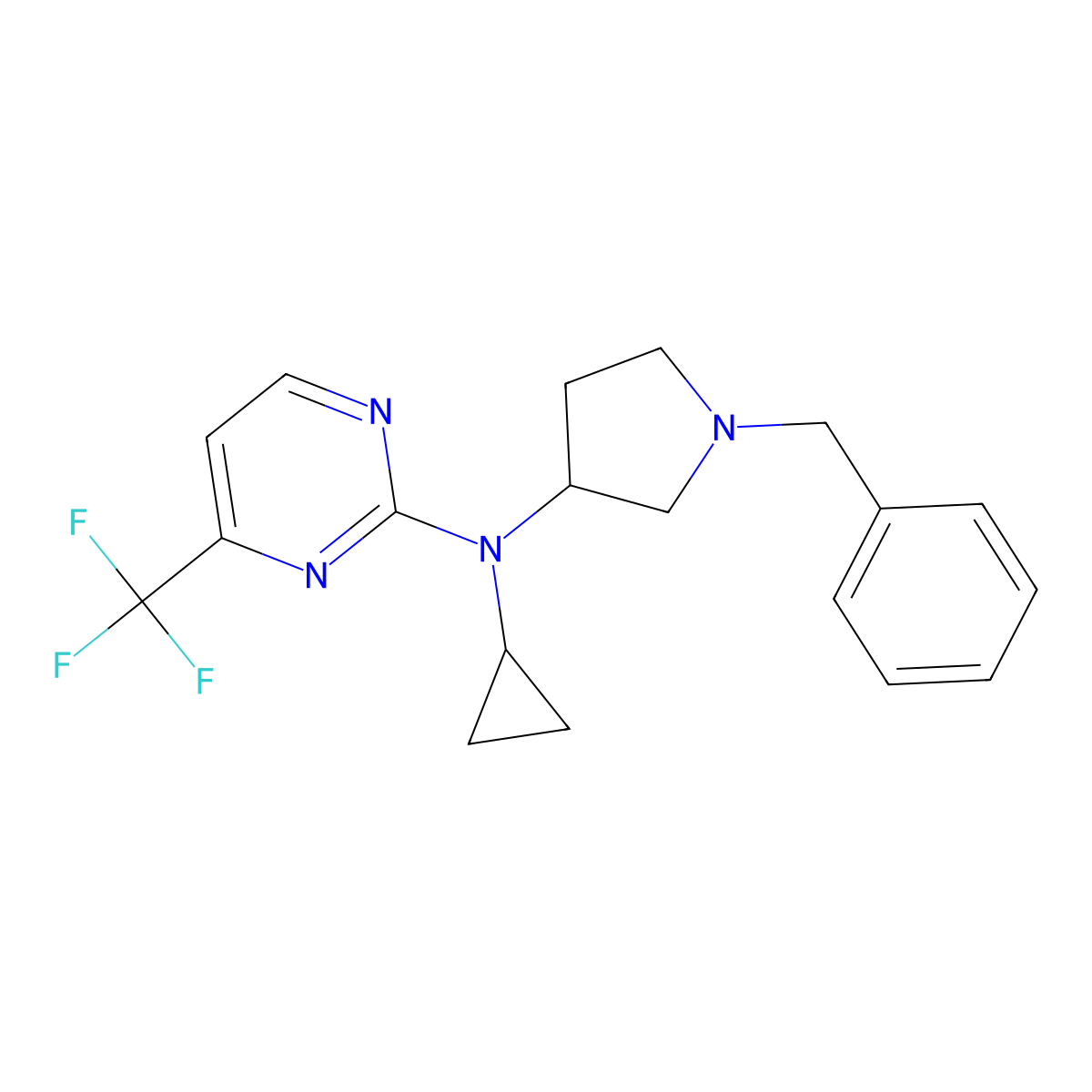 N-(1-benzylpyrrolidin-3-yl)-N-cyclopropyl-4-(trifluoromethyl)pyrimidin-2-amine molecular structure, CAS 3030816-83-9