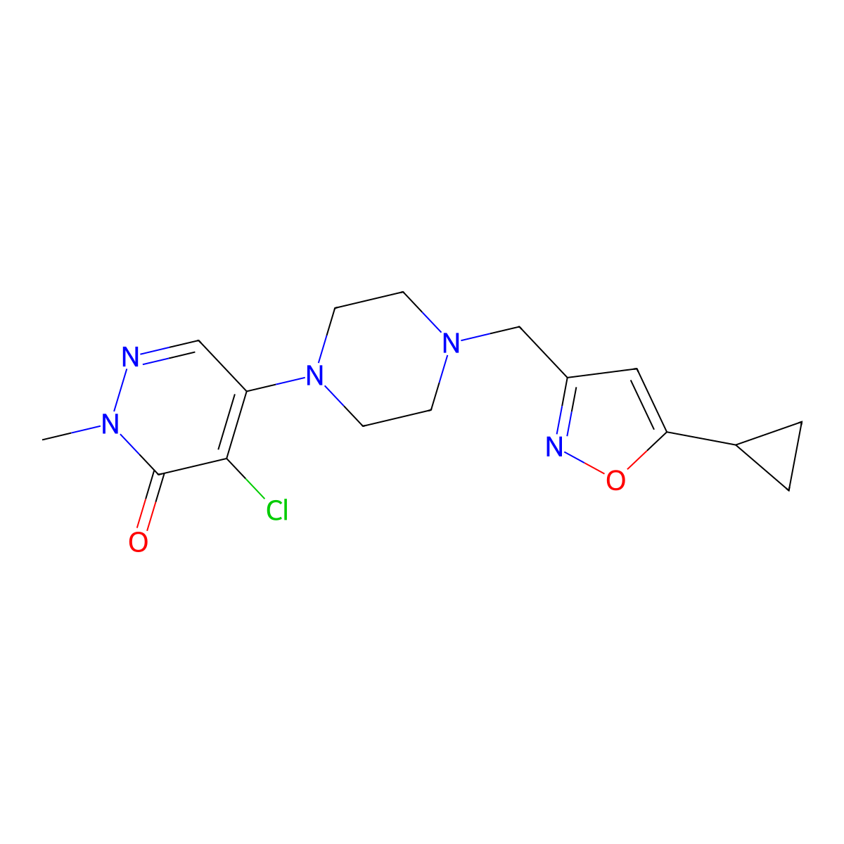 4-Chloro-5-{4-[(5-cyclopropyl-1,2-oxazol-3-yl)methyl]piperazin-1-yl}-2-methyl-2,3-dihydropyridazin-3-one molecular structure, CAS 3030816-94-2