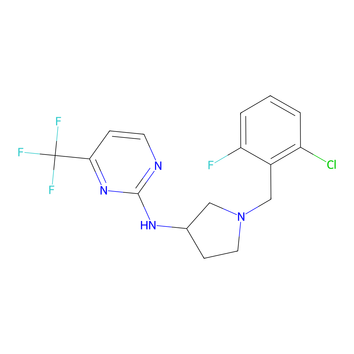 N-[1-[(2-chloro6-fluorophenyl)methyl]pyrrolidin-3-yl]-4-(trifluoromethyl)pyrimidin-2-amine molecular structure, CAS 3030816-99-7