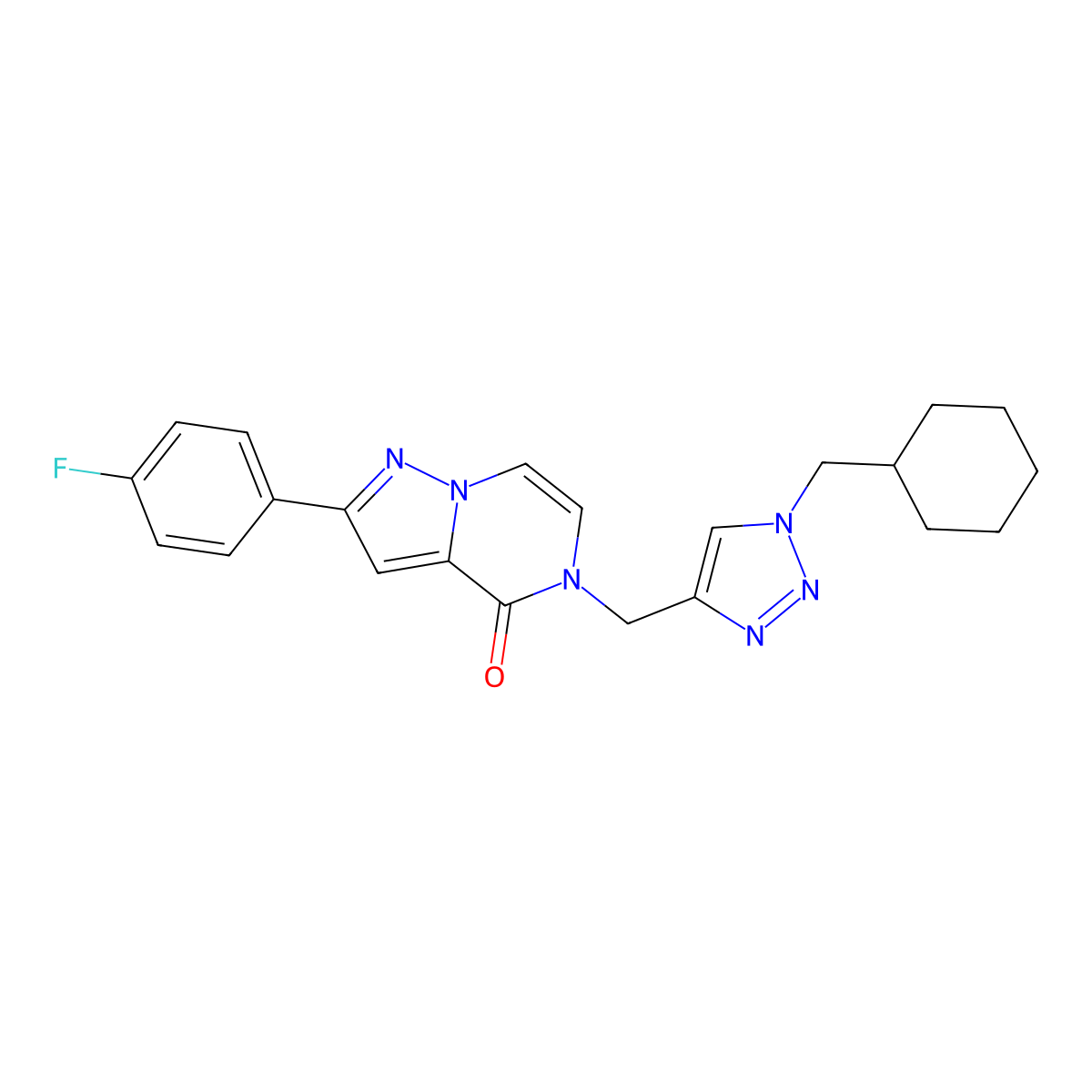 5-{[1-(cyclohexylmethyl)-1H-1,2,3-triazol-4-yl]methyl}-2-(4-fluorophenyl)-4H,5H-pyrazolo[1,5-a]pyrazin-4-one molecular structure, CAS 3030817-03-6