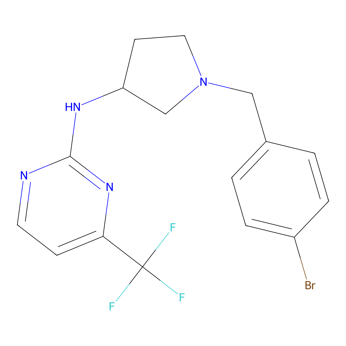 N-{1-[(4-bromophenyl)methyl]pyrrolidin-3-yl}-4-(trifluoromethyl)pyrimidin-2-amine molecular structure, CAS 3030817-07-0