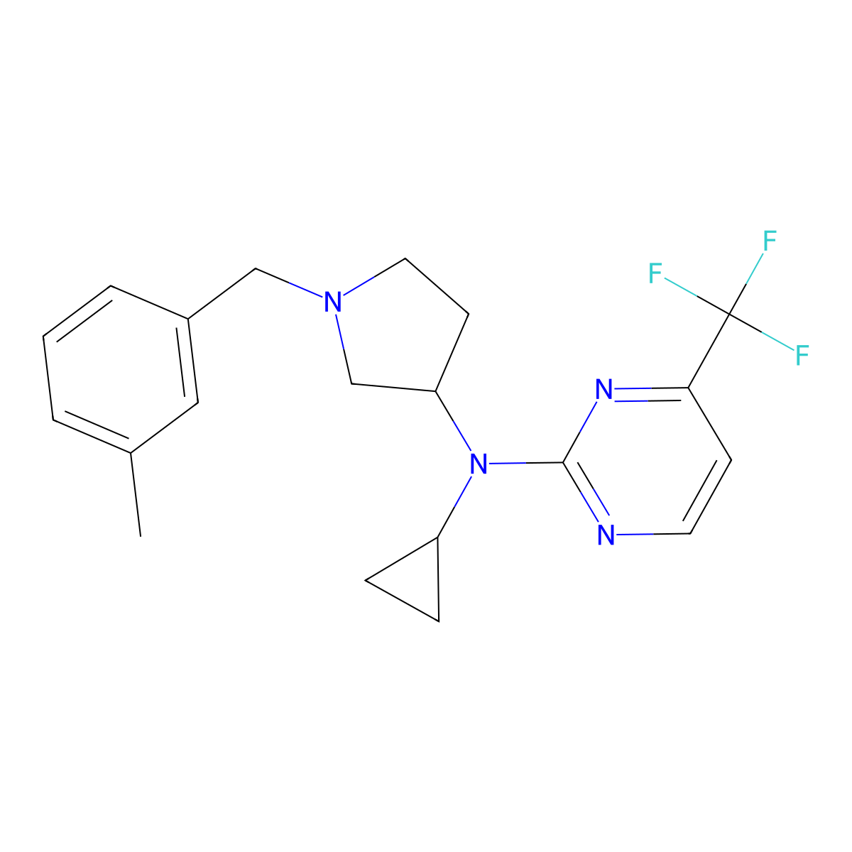 N-cyclopropyl-N-{1-[(3-methylphenyl)methyl]pyrrolidin-3-yl}-4-(trifluoromethyl)pyrimidin-2-amine molecular structure, CAS 3030817-14-9