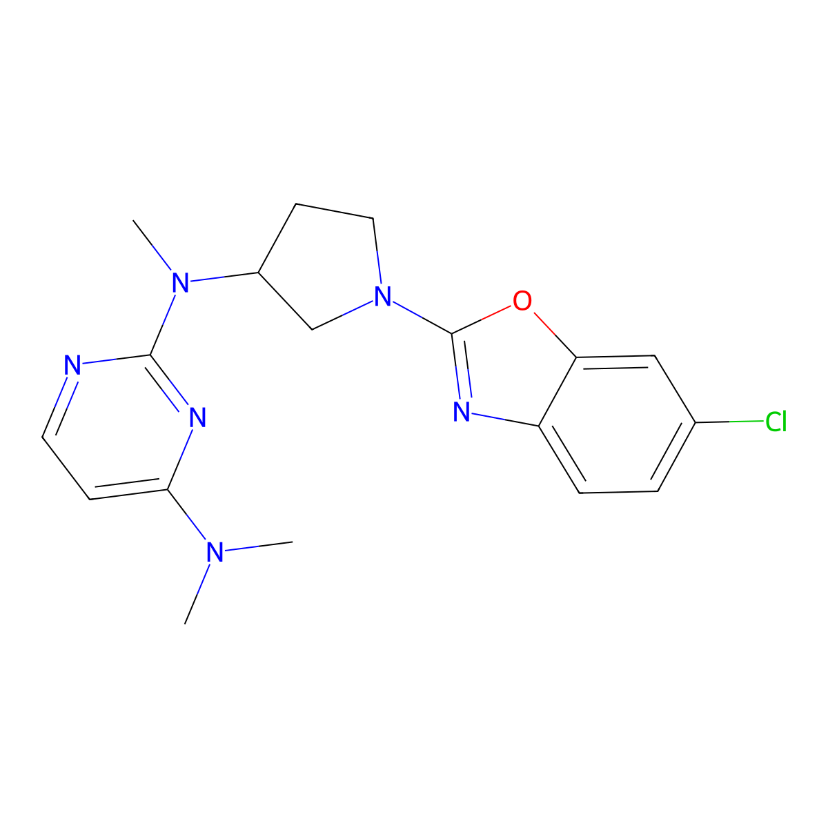 N2-[1-(6-chloro-1,3-benzoxazol-2-yl)pyrrolidin-3-yl]-N2,N4,N4-trimethylpyrimidine-2,4-diamine molecular structure, CAS 3030817-15-0