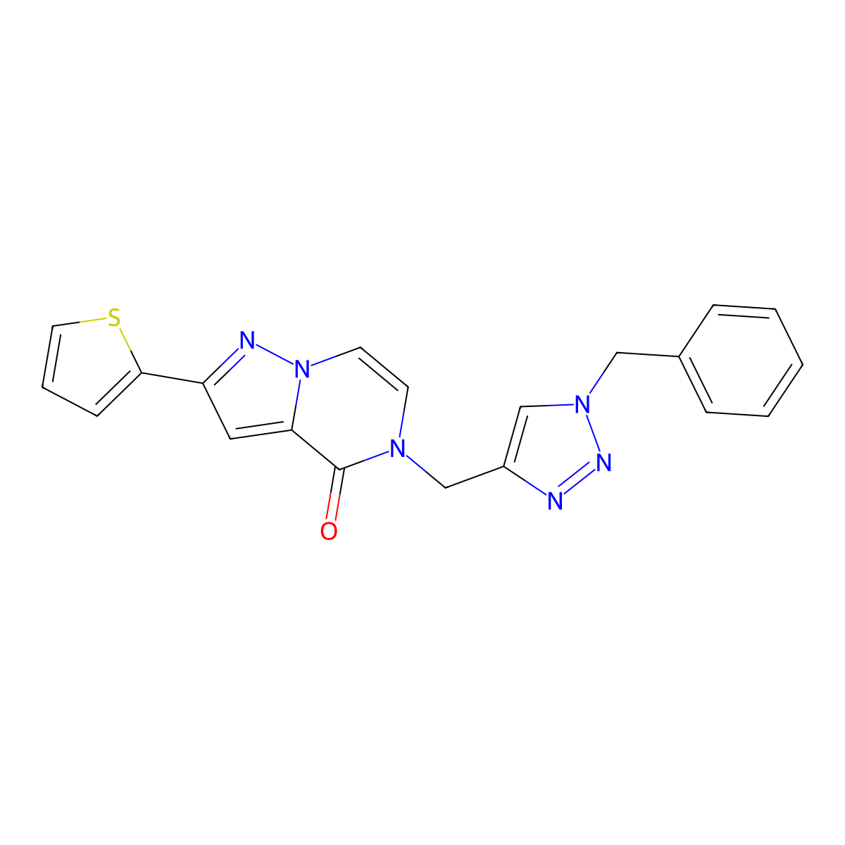 5-[(1-benzyl-1H-1,2,3-triazol-4-yl)methyl]-2-(thiophen-2-yl)-4H,5H-pyrazolo[1,5-a]pyrazin-4-one molecular structure, CAS 3030817-20-7