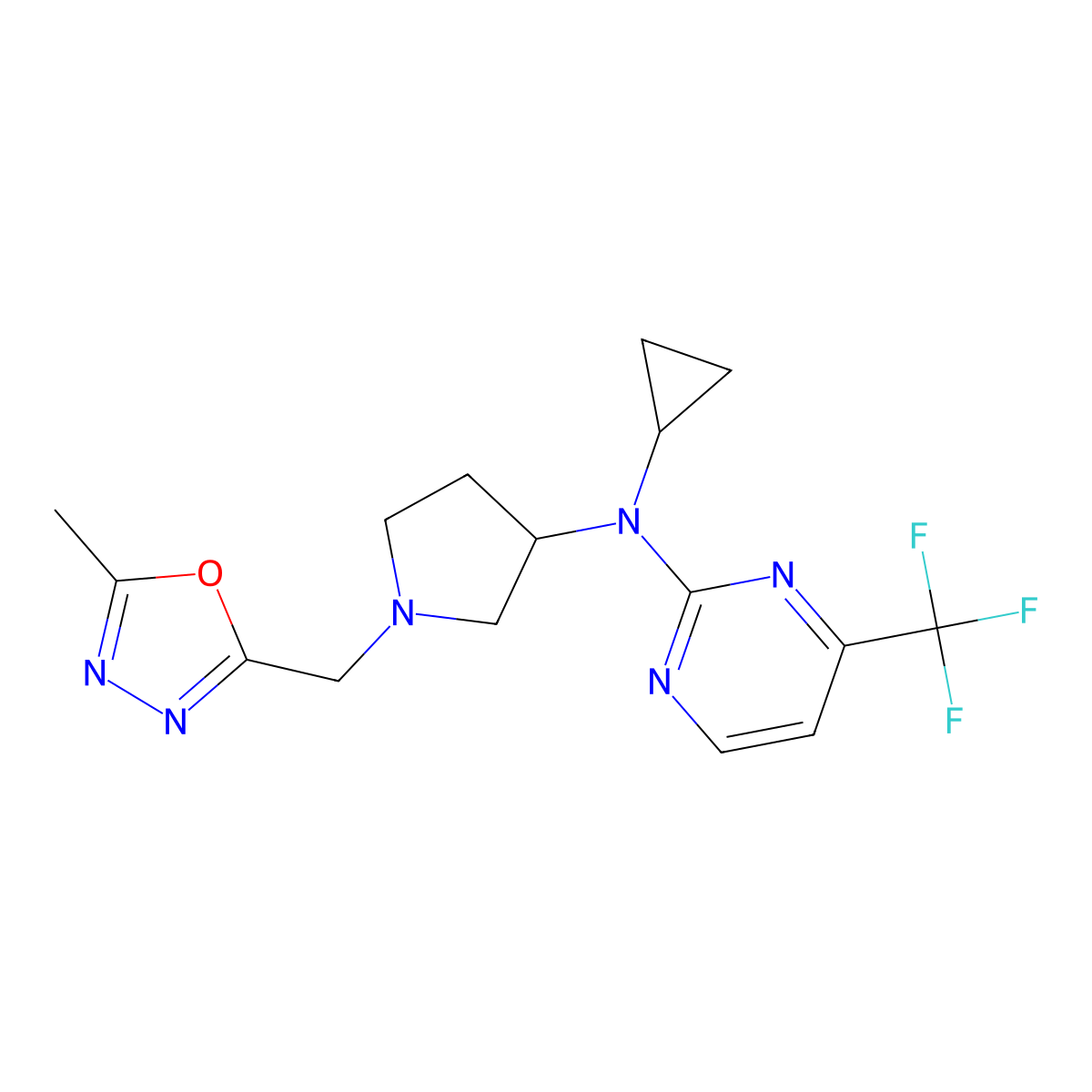 N-cyclopropyl-N-{1-[(5-methyl-1,3,4-oxadiazol-2-yl)methyl]pyrrolidin-3-yl}-4-(trifluoromethyl)pyrimidin-2-amine molecular structure, CAS 3030817-26-3