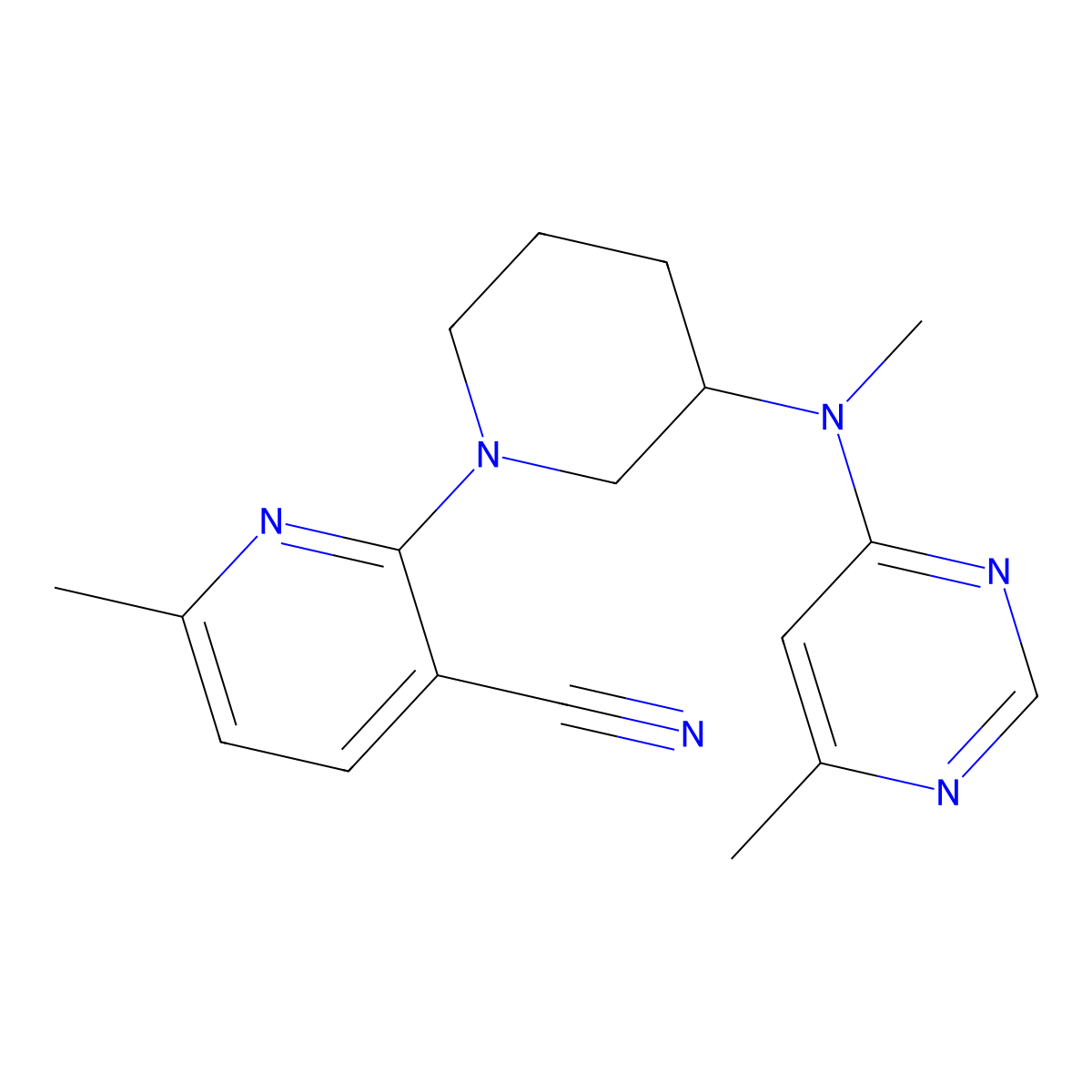 6-Methyl-2-{3-[methyl(6-methylpyrimidin-4-yl)amino]piperidin-1-yl}pyridine-3-carbonitrile molecular structure, CAS 3030817-28-5