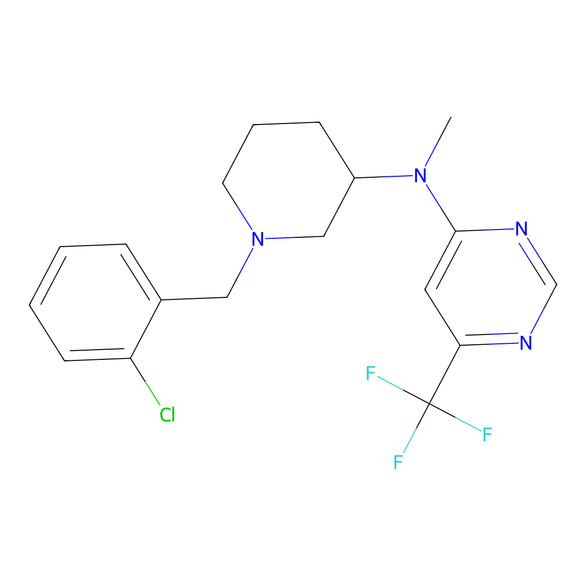 N-{1-[(2-chlorophenyl)methyl]piperidin-3-yl}-N-methyl-6-(trifluoromethyl)pyrimidin-4-amine molecular structure, CAS 3030817-43-4