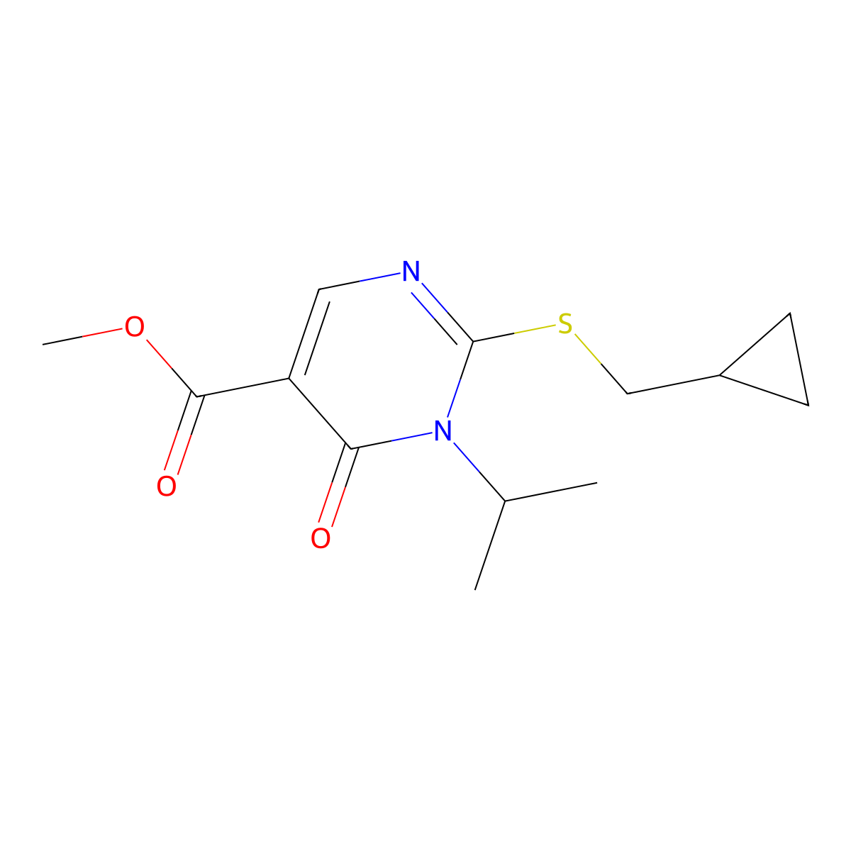 Methyl 2-[(cyclopropylmethyl)sulfanyl]-6-oxo-1-(propan-2-yl)-1,6-dihydropyrimidine-5-carboxylate molecular structure, CAS 3030817-54-7