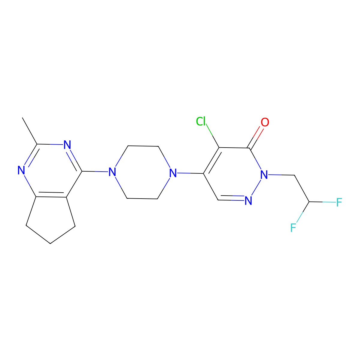 4-chloro-2-(2,2-difluoroethyl)-5-(4-{2-methyl-5H,6H,7H-cyclopenta[d]pyrimidin-4-yl}piperazin-1-yl)-2,3-dihydropyridazin-3-one molecular structure, CAS 3030817-60-5
