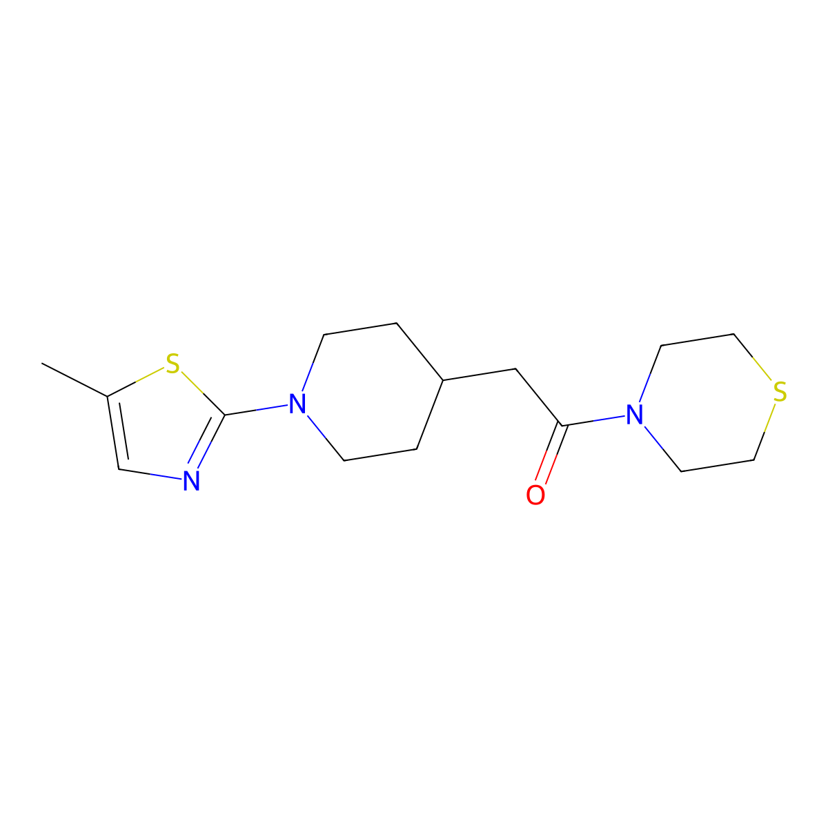 2-[1-(5-Methyl-1,3-thiazol-2-yl)piperidin-4-yl]-1-(thiomorpholin-4-yl)ethan-1-one molecular structure, CAS 3030817-64-9