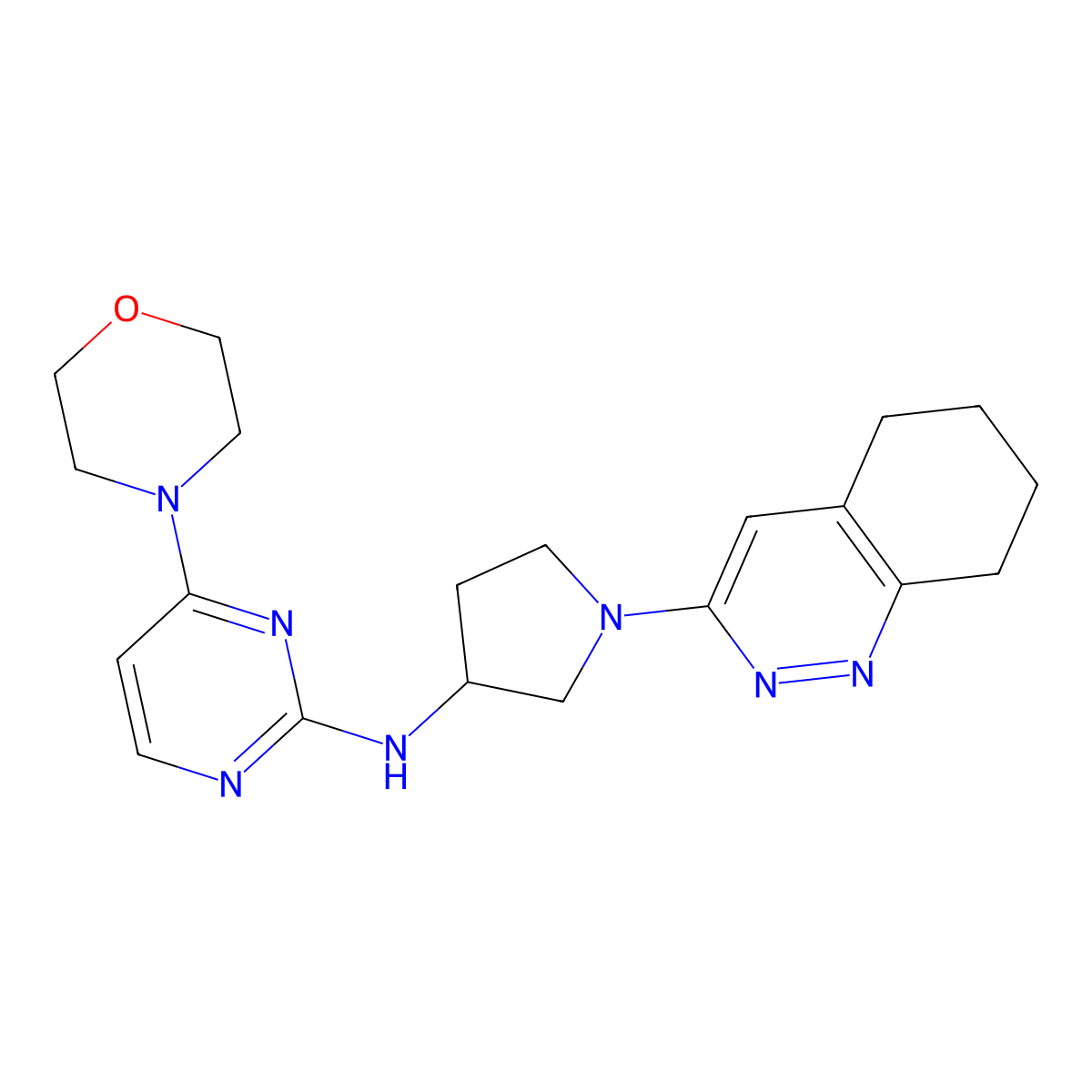4-(morpholin-4-yl)-N-[1-(5,6,7,8-tetrahydrocinnolin-3-yl)pyrrolidin-3-yl]pyrimidin-2-amine molecular structure, CAS 3030817-66-1
