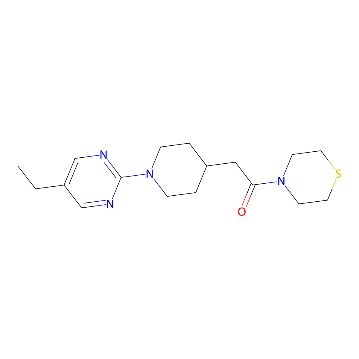 3-Methyl-6-{4-[2-oxo-2-(thiomorpholin-4-yl)ethyl]piperidin-1-yl}-3,4-dihydropyrimidin-4-one molecular structure, CAS 3030817-70-7