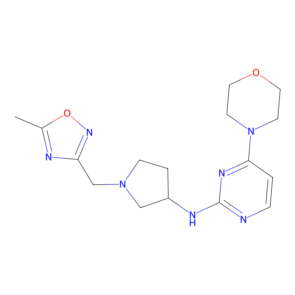 N-{1-[(5-methyl-1,2,4-oxadiazol-3-yl)methyl]pyrrolidin-3-yl}-4-(morpholin-4-yl)pyrimidin-2-amine molecular structure, CAS 3030817-73-0