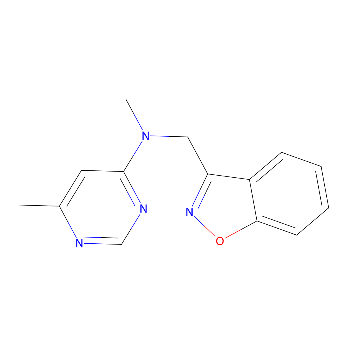 N-[(1,2-benzoxazol-3-yl)methyl]-N,6-dimethylpyrimidin-4-amine molecular structure, CAS 3030817-75-2