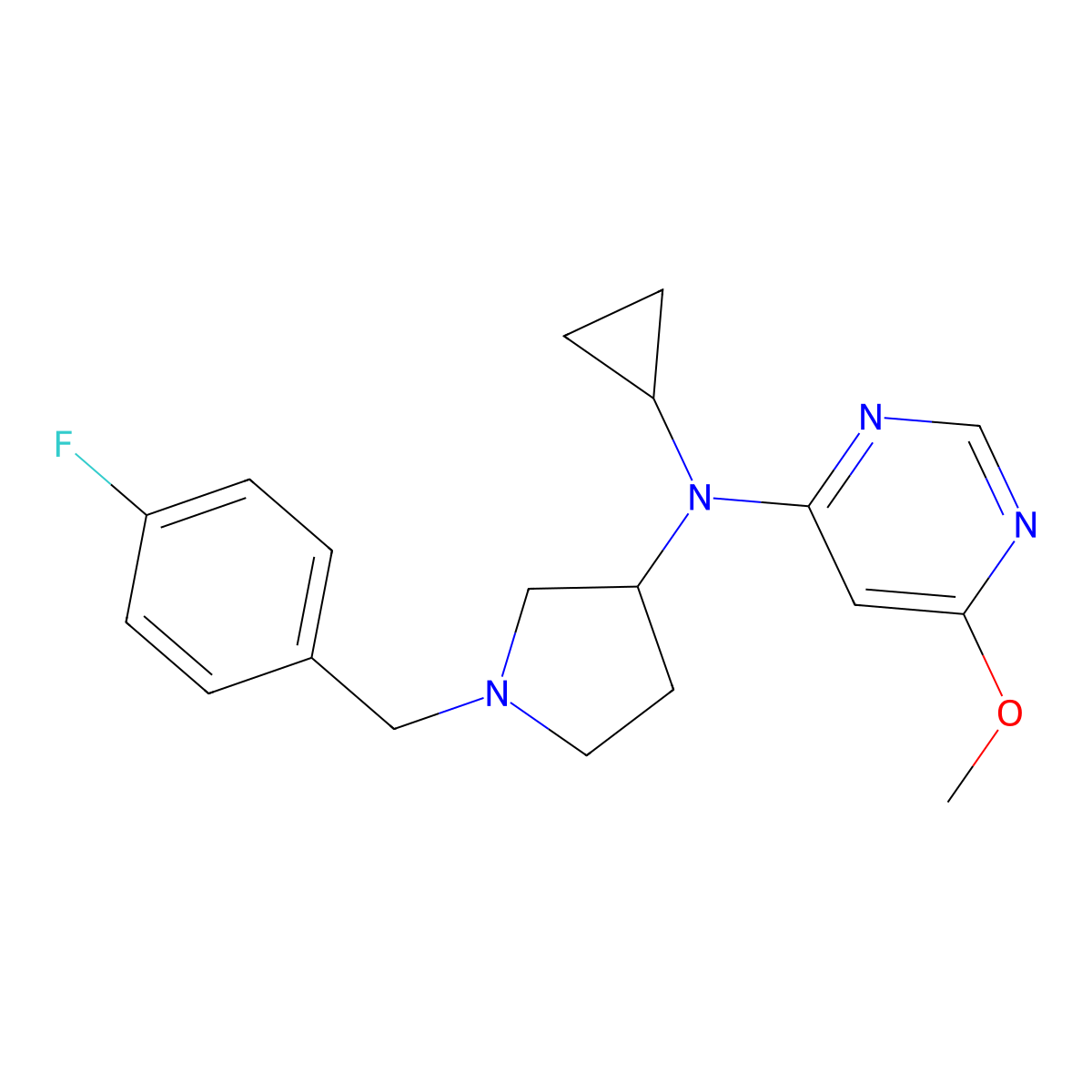 N-cyclopropyl-N-{1-[(4-fluorophenyl)methyl]pyrrolidin-3-yl}-6-methoxypyrimidin-4-amine molecular structure, CAS 3030817-84-3