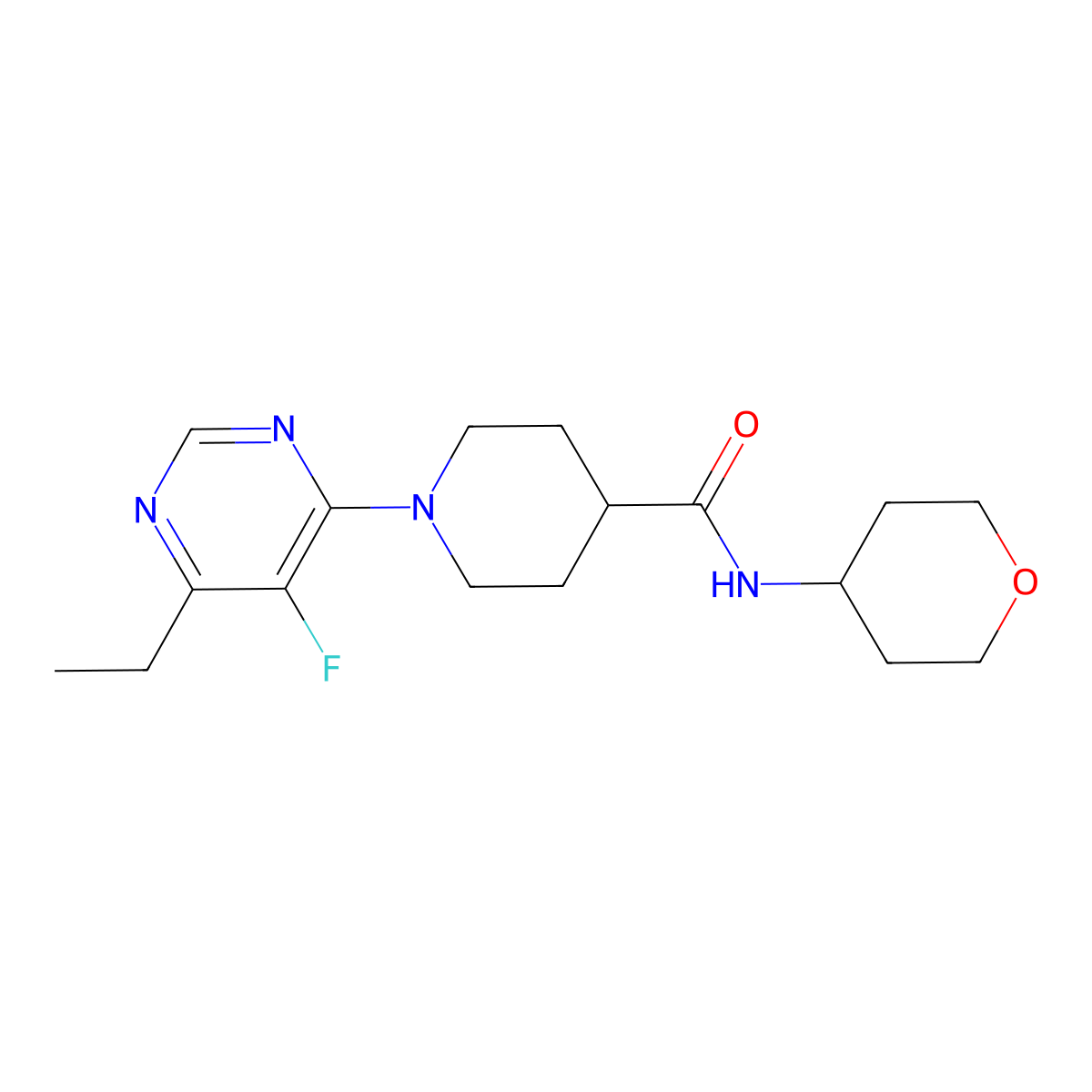 1-(6-ethyl-5-fluoropyrimidin-4-yl)-N-(oxan-4-yl)piperidine-4-carboxamide molecular structure, CAS 3030817-86-5