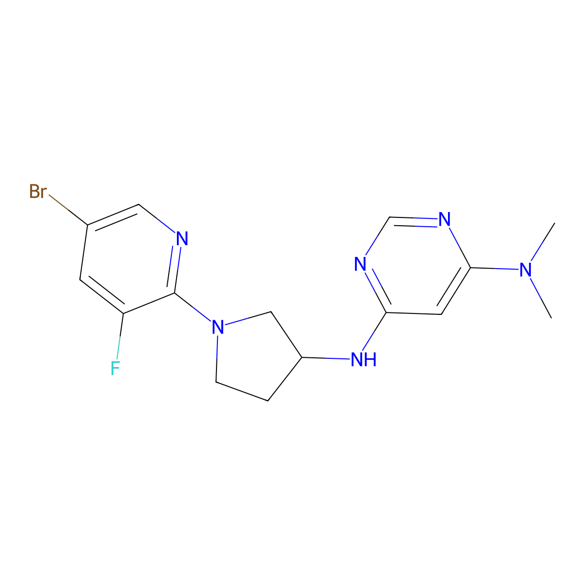 N6-[1-(5-bromo-3-fluoropyridin-2-yl)pyrrolidin-3-yl]-N4,N4-dimethylpyrimidine-4,6-diamine molecular structure, CAS 3030817-89-8