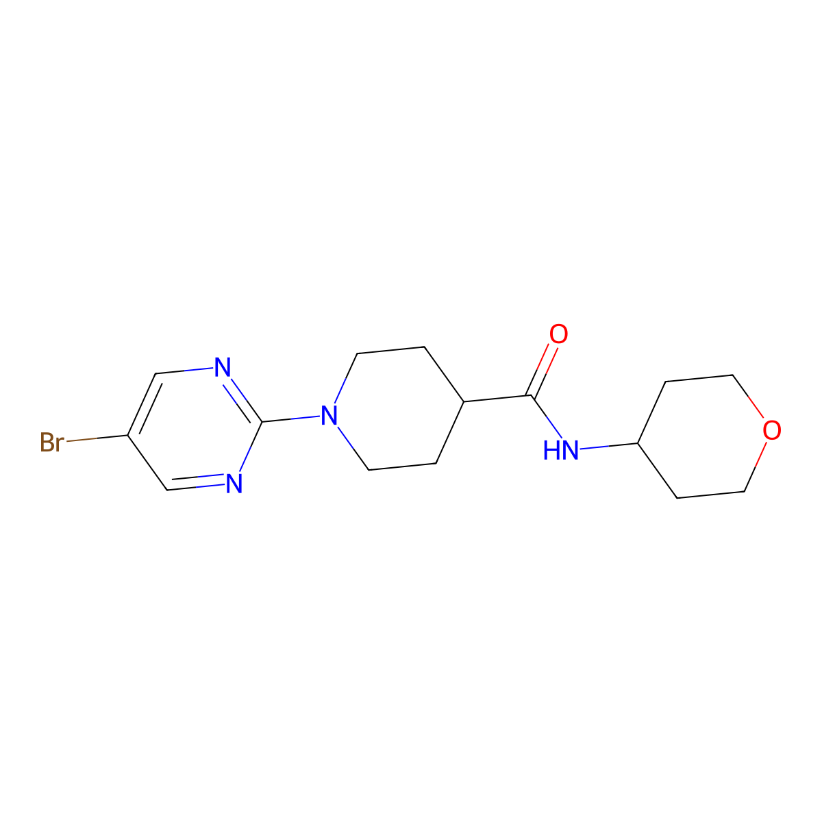 1-(5-bromopyrimidin-2-yl)-N-(oxan-4-yl)piperidine-4-carboxamide molecular structure, CAS 3030817-97-8