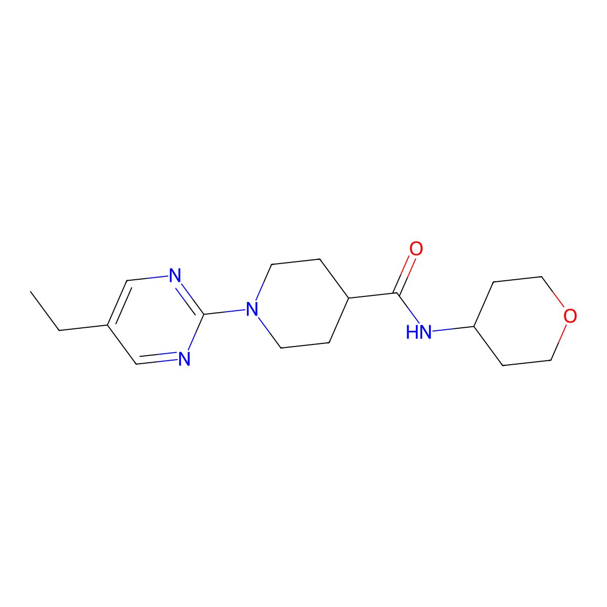 1-(5-ethylpyrimidin-2-yl)-N-(oxan-4-yl)piperidine-4-carboxamide molecular structure, CAS 3030817-99-0