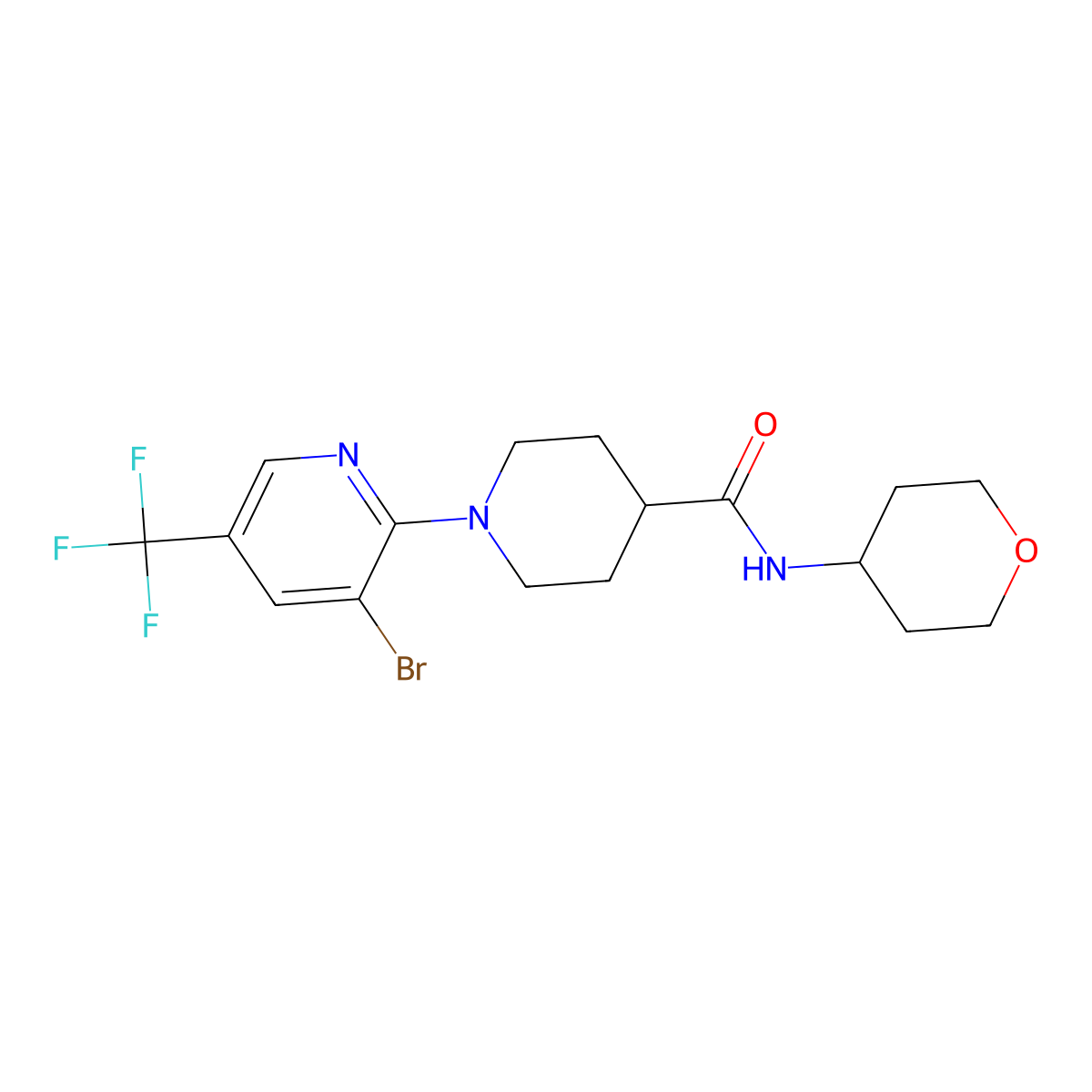 1-[3-bromo-5-(trifluoromethyl)pyridin-2-yl]-N-(oxan-4-yl)piperidine-4-carboxamide molecular structure, CAS 3030818-03-9