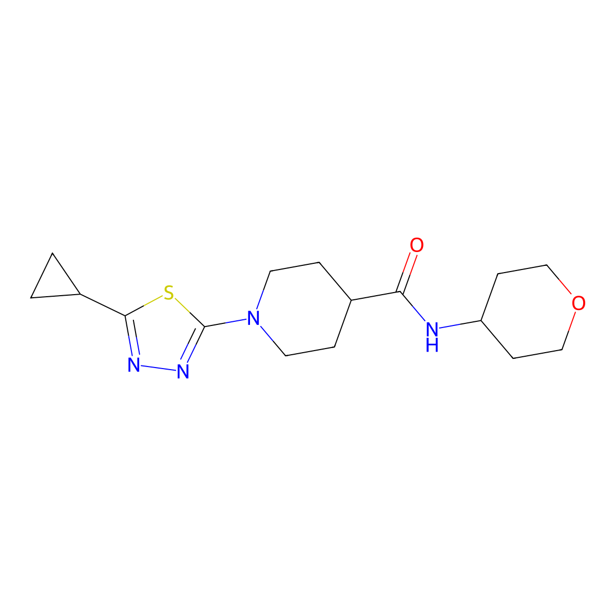 1-(5-cyclopropyl-1,3,4-thiadiazol-2-yl)-N-(oxan-4-yl)piperidine-4-carboxamide molecular structure, CAS 3030818-05-1
