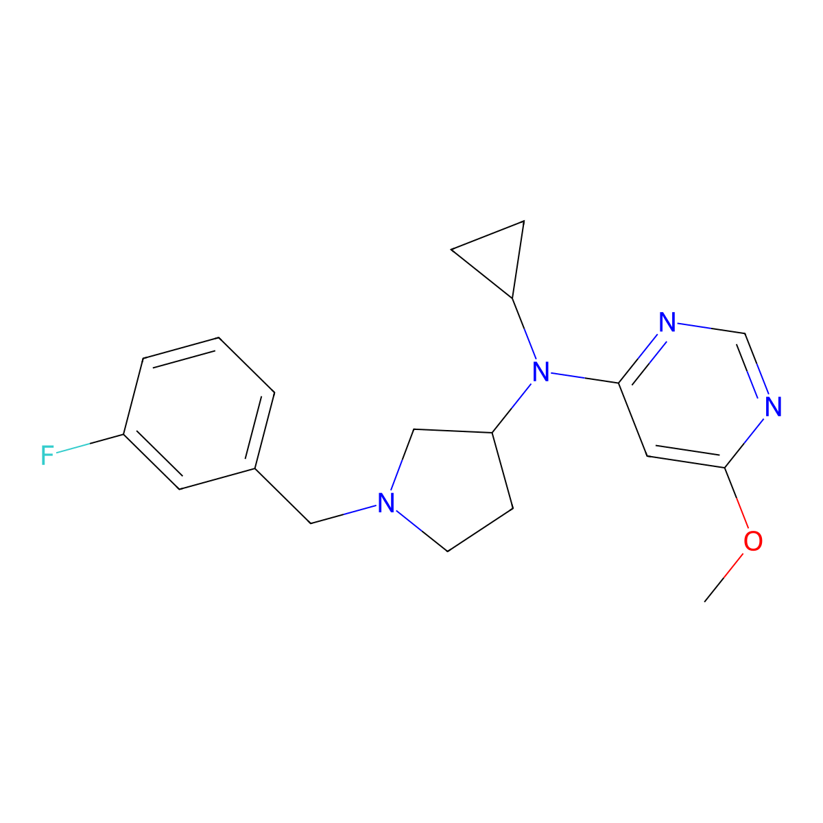 N-cyclopropyl-N-{1-[(3-fluorophenyl)methyl]pyrrolidin-3-yl}-6-methoxypyrimidin-4-amine molecular structure, CAS 3030818-06-2