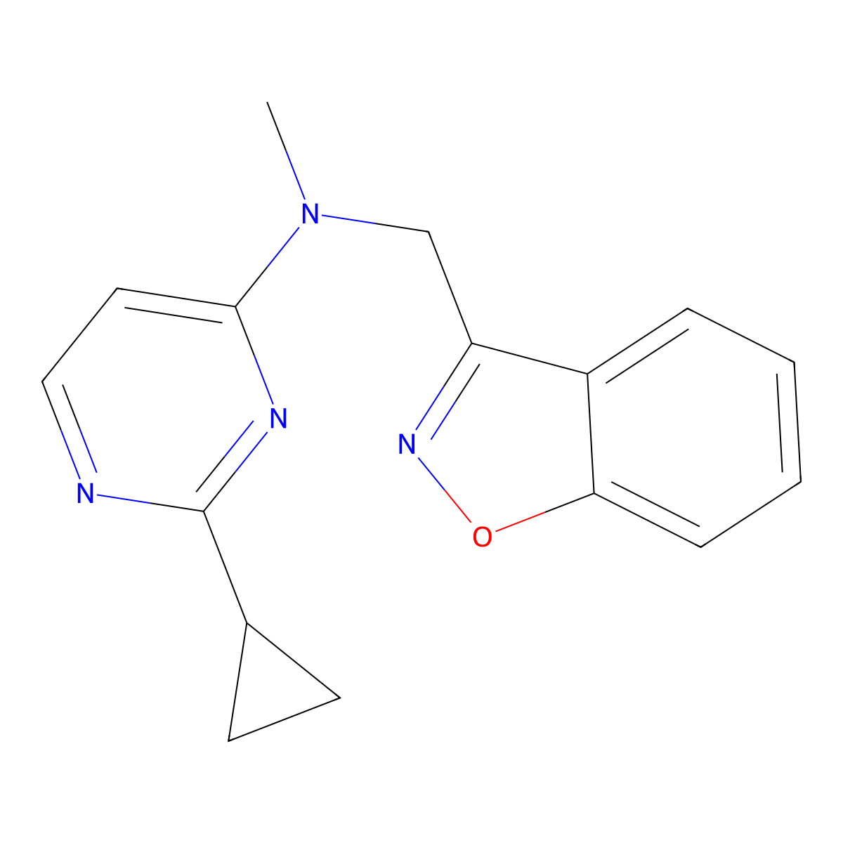 N-[(1,2-benzoxazol-3-yl)methyl]-2-cyclopropyl-N-methylpyrimidin-4-amine molecular structure, CAS 3030818-07-3