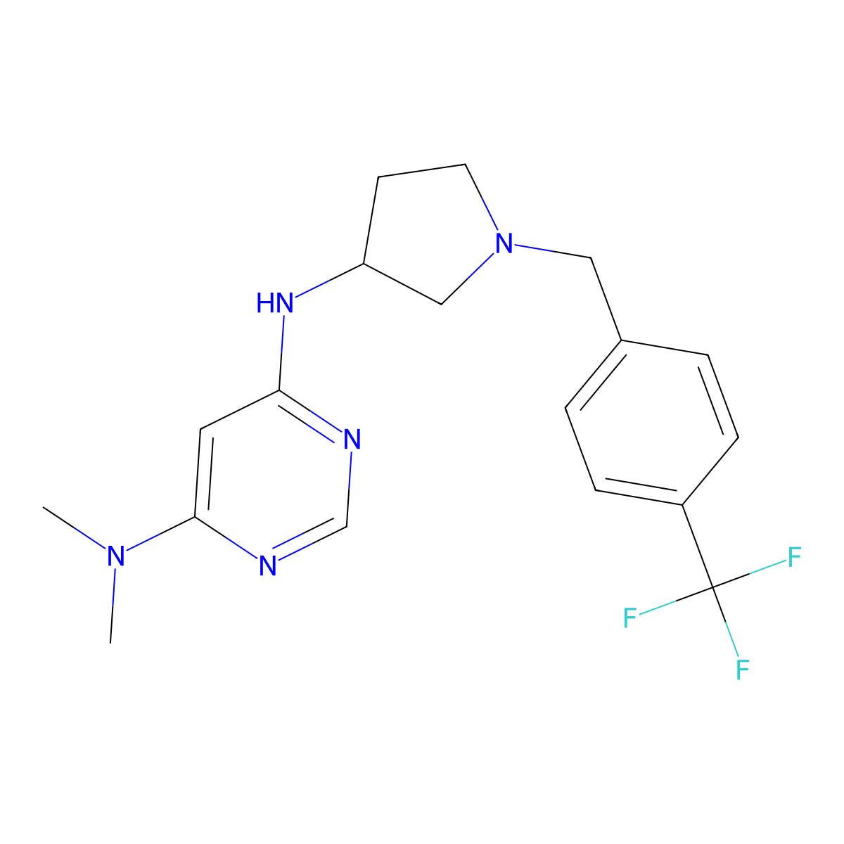 N4,N4-dimethyl-N6-(1-{[4-(trifluoromethyl)phenyl]methyl}pyrrolidin-3-yl)pyrimidine-4,6-diamine molecular structure, CAS 3030818-11-9