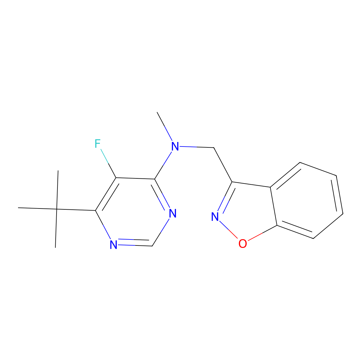 N-[(1,2-benzoxazol-3-yl)methyl]-6-tert-butyl-5-fluoro-N-methylpyrimidin-4-amine molecular structure, CAS 3030818-13-1