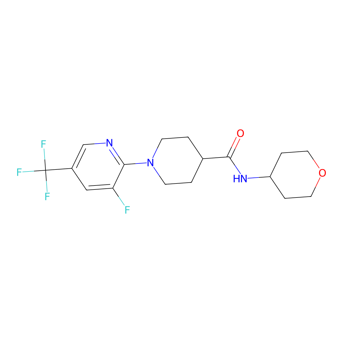 1-[3-fluoro-5-(trifluoromethyl)pyridin-2-yl]-N-(oxan-4-yl)piperidine-4-carboxamide molecular structure, CAS 3030818-16-4