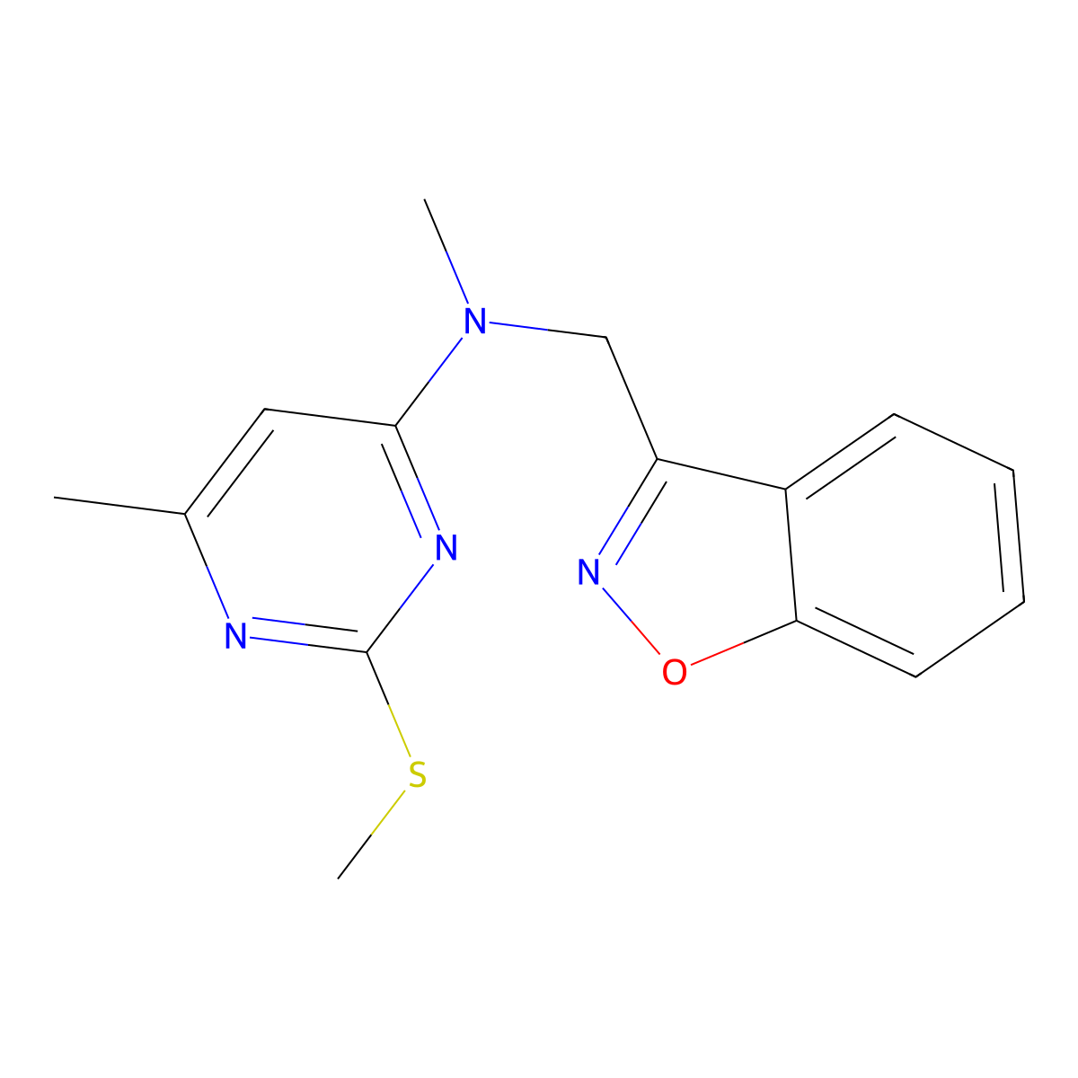 N-[(1,2-benzoxazol-3-yl)methyl]-N,6-dimethyl-2-(methylsulfanyl)pyrimidin-4-amine molecular structure, CAS 3030818-19-7