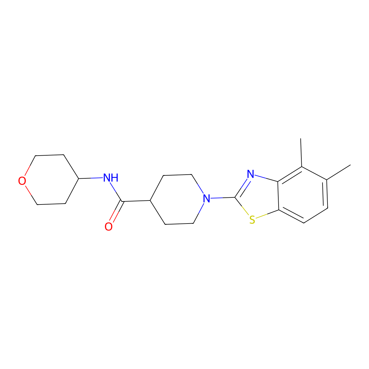 1-(4,5-dimethyl-1,3-benzothiazol-2-yl)-N-(oxan-4-yl)piperidine-4-carboxamide molecular structure, CAS 3030818-21-1
