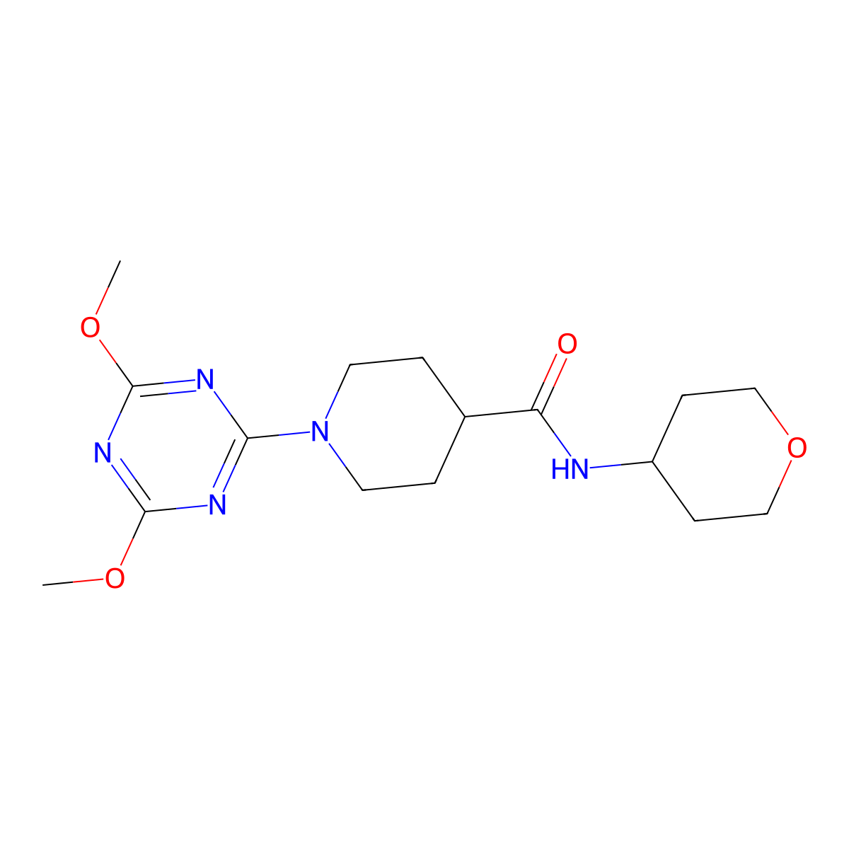 1-(4,6-dimethoxy-1,3,5-triazin-2-yl)-N-(oxan-4-yl)piperidine-4-carboxamide molecular structure, CAS 3030818-34-6